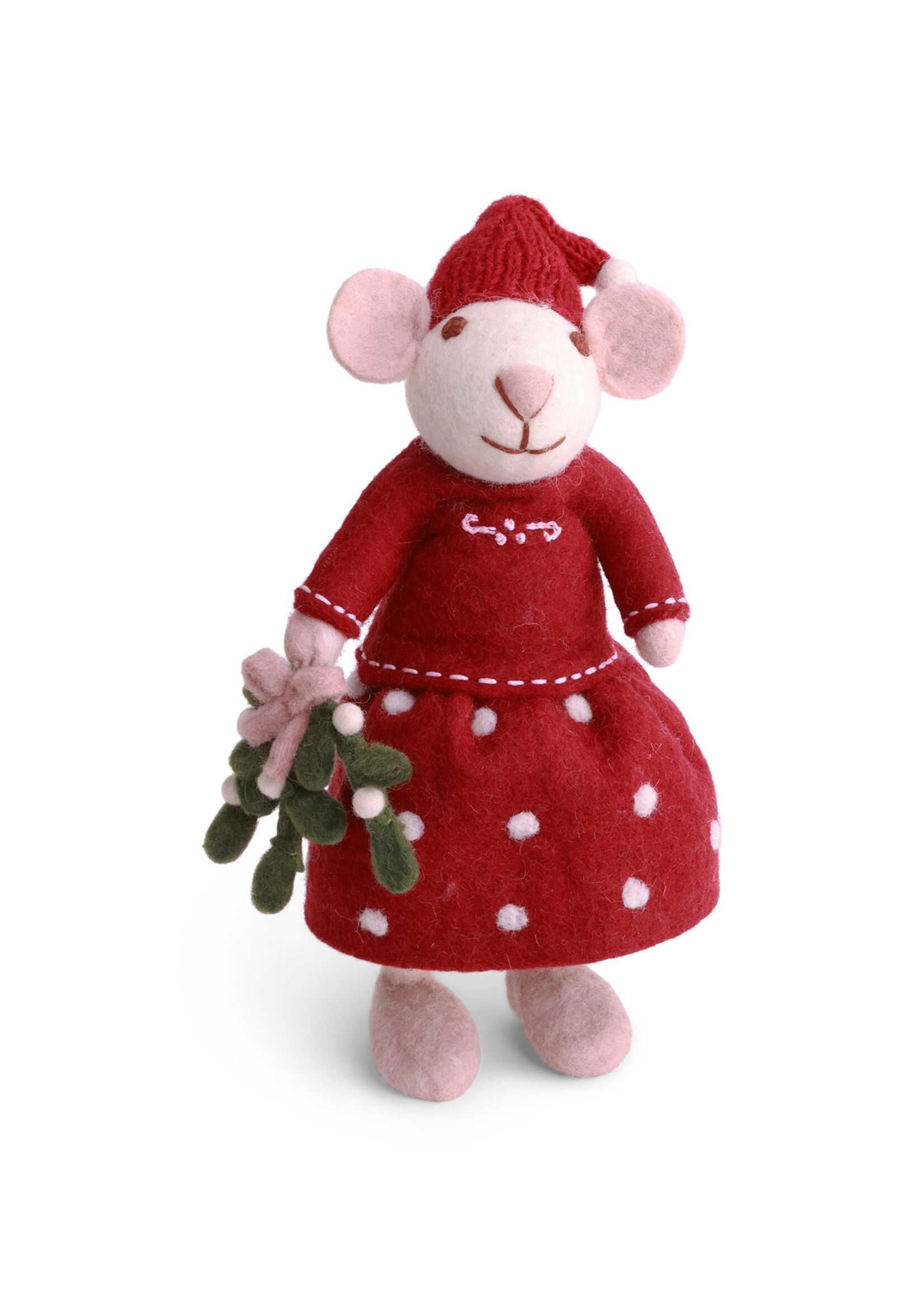 Gry and Sif Felt White Girly Mouse with Mistletoe