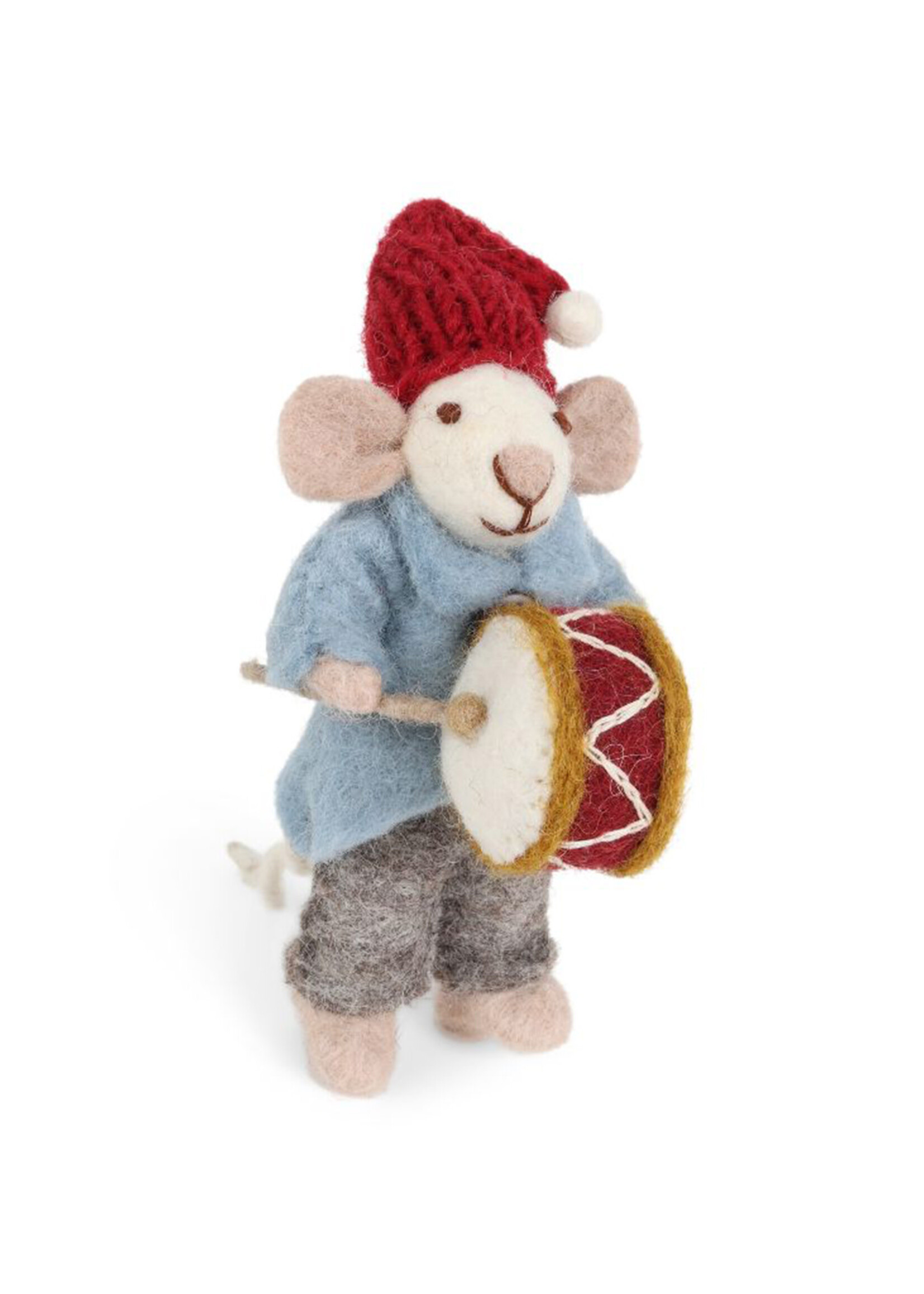 Gry and Sif Felt White Orchestra Mouse with Drum Ornament