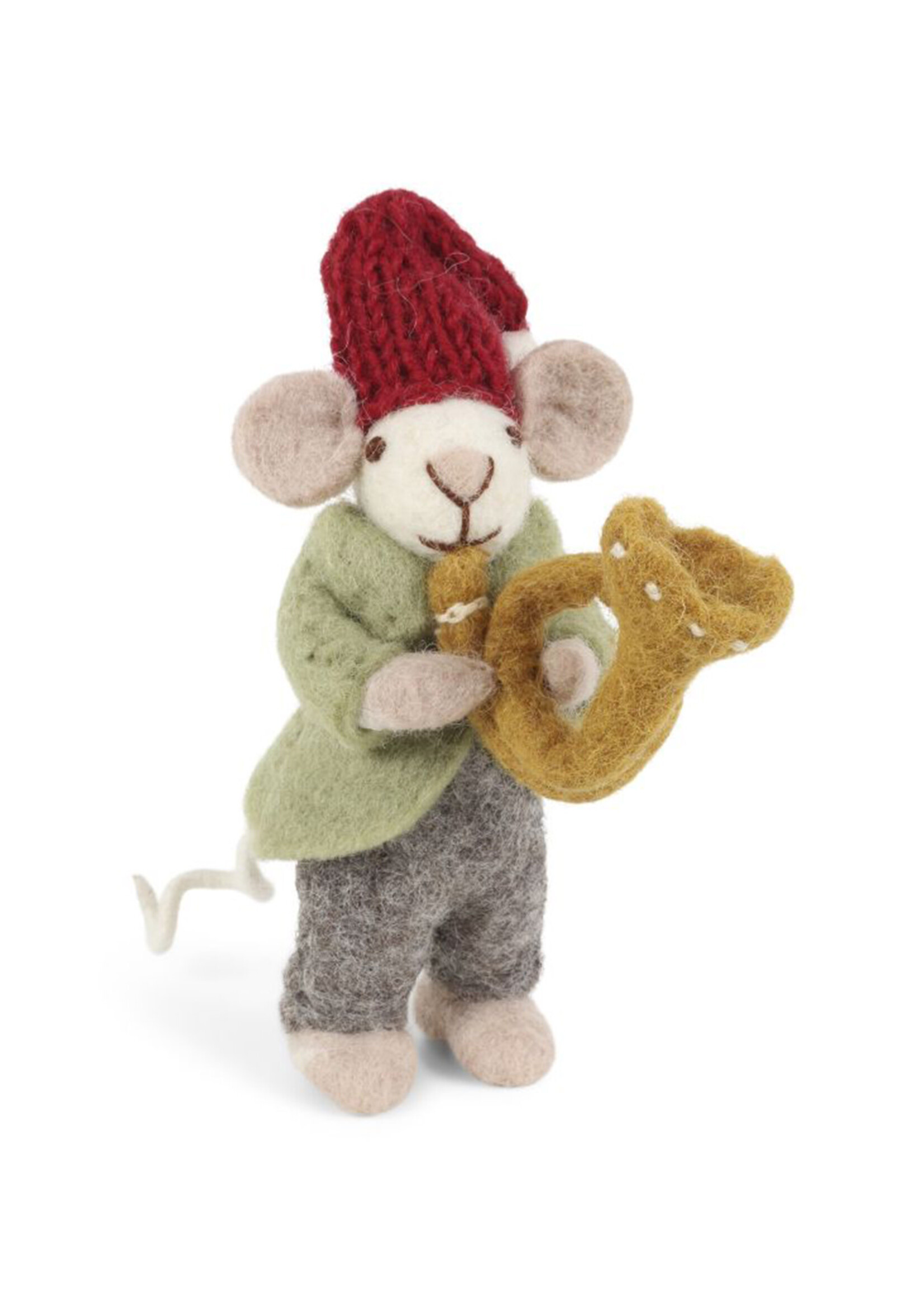 Gry and Sif Felt White Orchestra Mouse with Trumpet Ornament