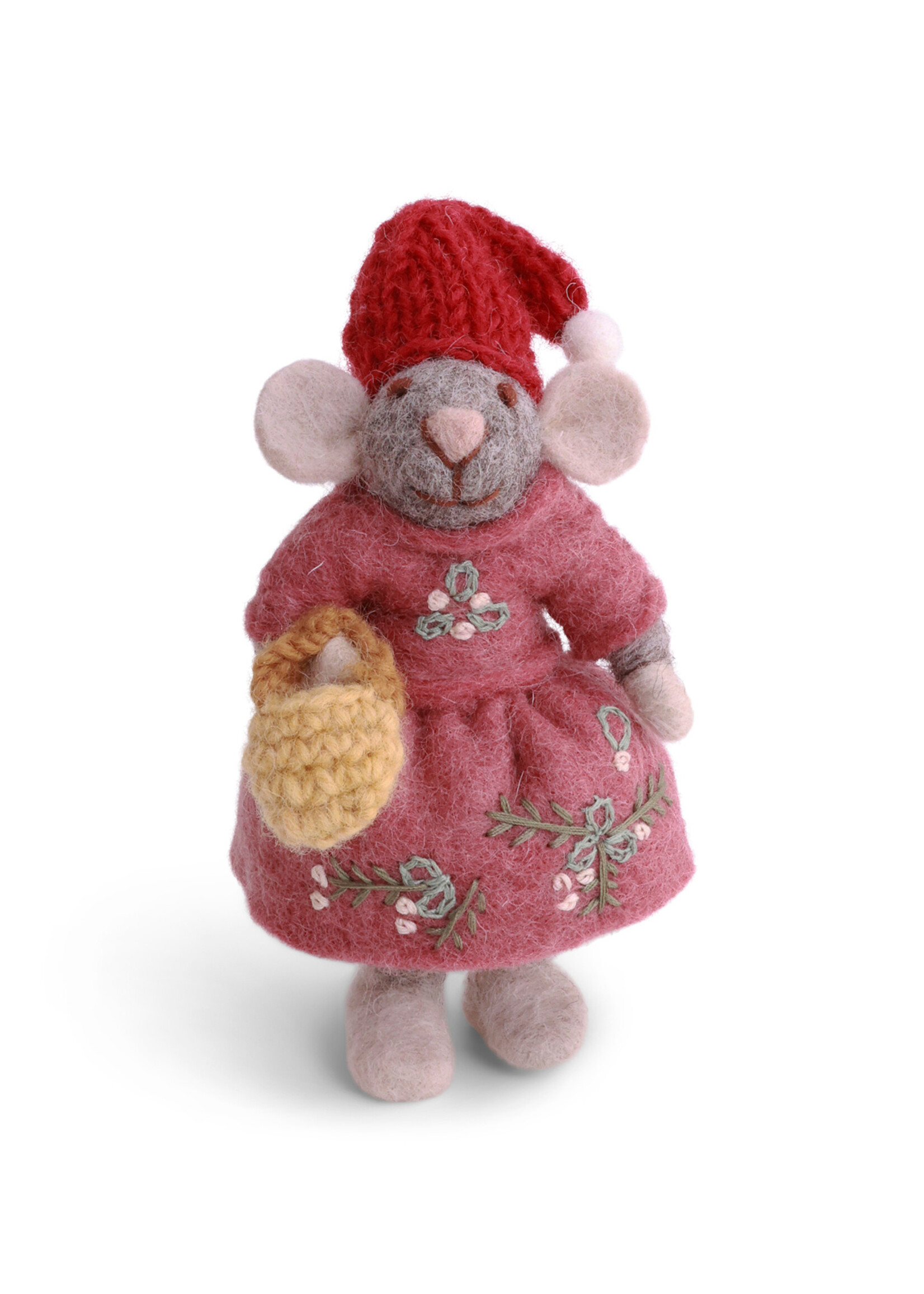 Gry and Sif Felt Grey Girly Mouse with Purse Ornament