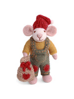 Gry and Sif Felt White Boy Mouse with Gift Bag Ornament