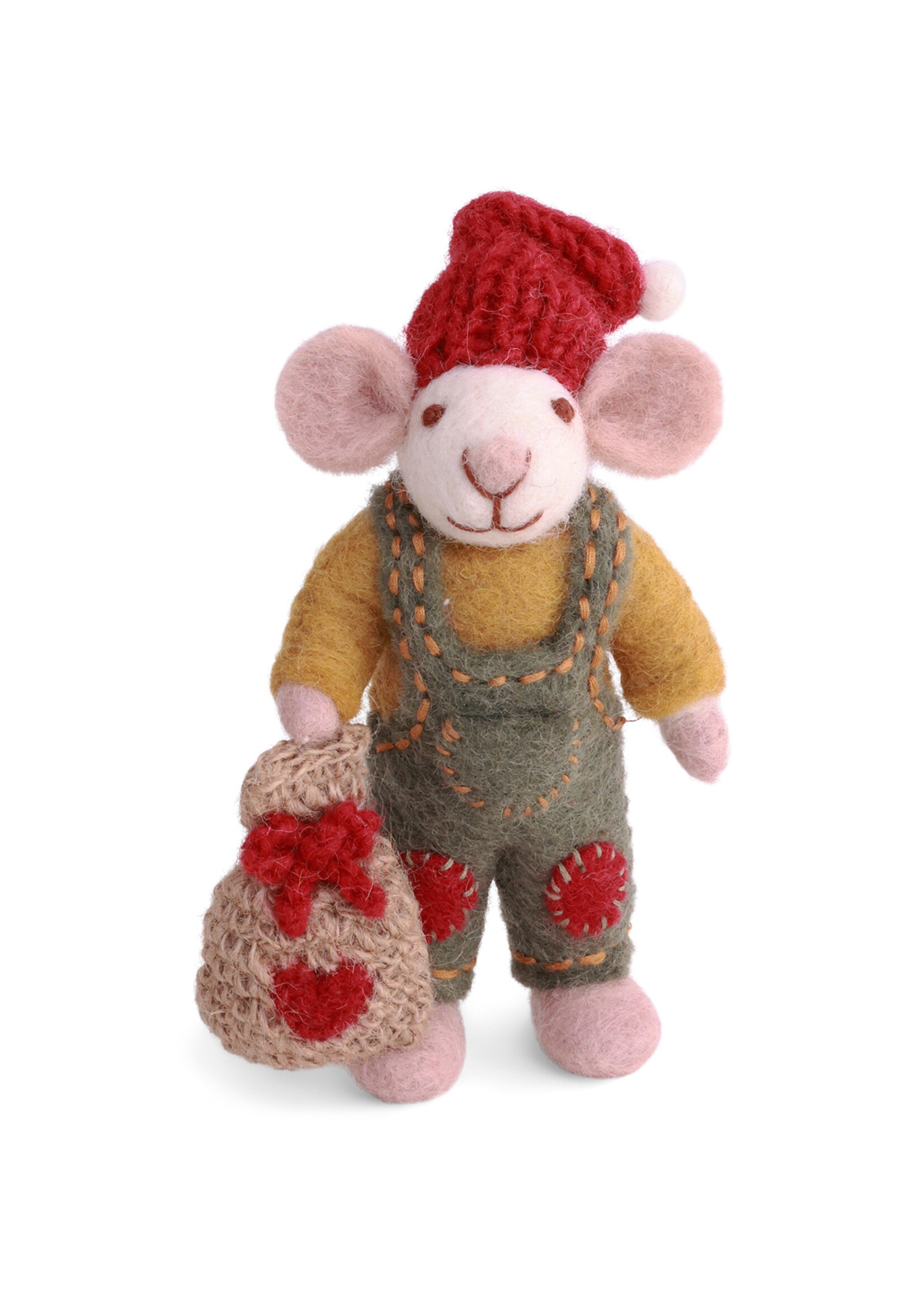 Gry and Sif Felt White Boy Mouse with Gift Bag Ornament