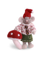 Gry and Sif Felt Grey Girly Mouse Mushroom Ornament