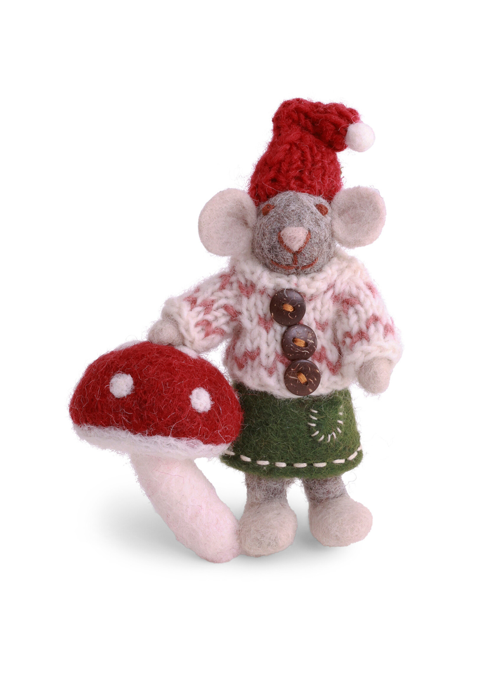 Gry and Sif Felt Grey Girly Mouse Mushroom Ornament
