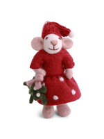 Gry and Sif Felt White Girly Mouse with Mistletoe Ornament