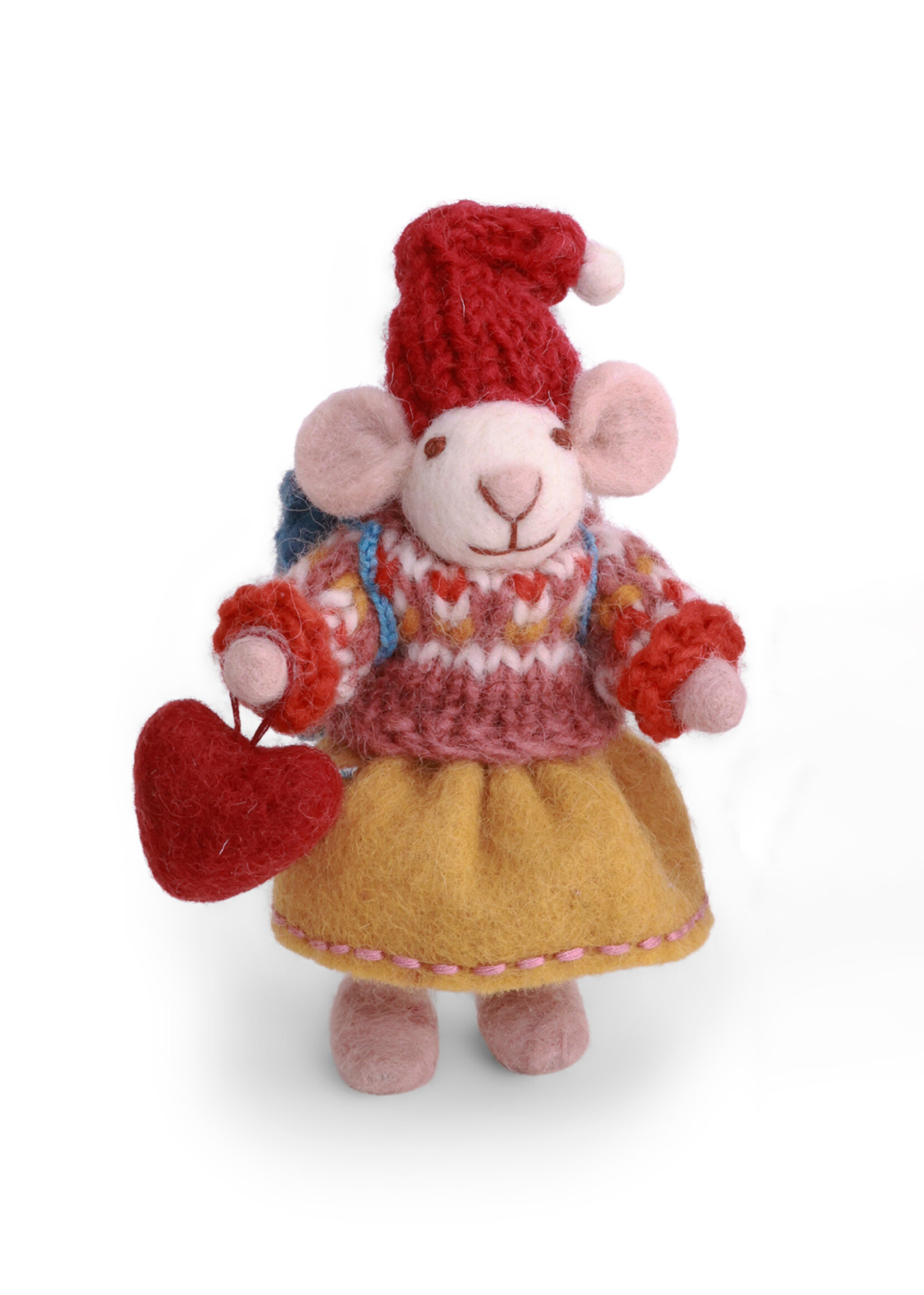 Gry and Sif Felt White Mouse Yellow Skirt with Heart Ornament