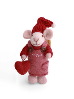 Gry and Sif Felt White Mouse Red Jumper with Heart Ornament