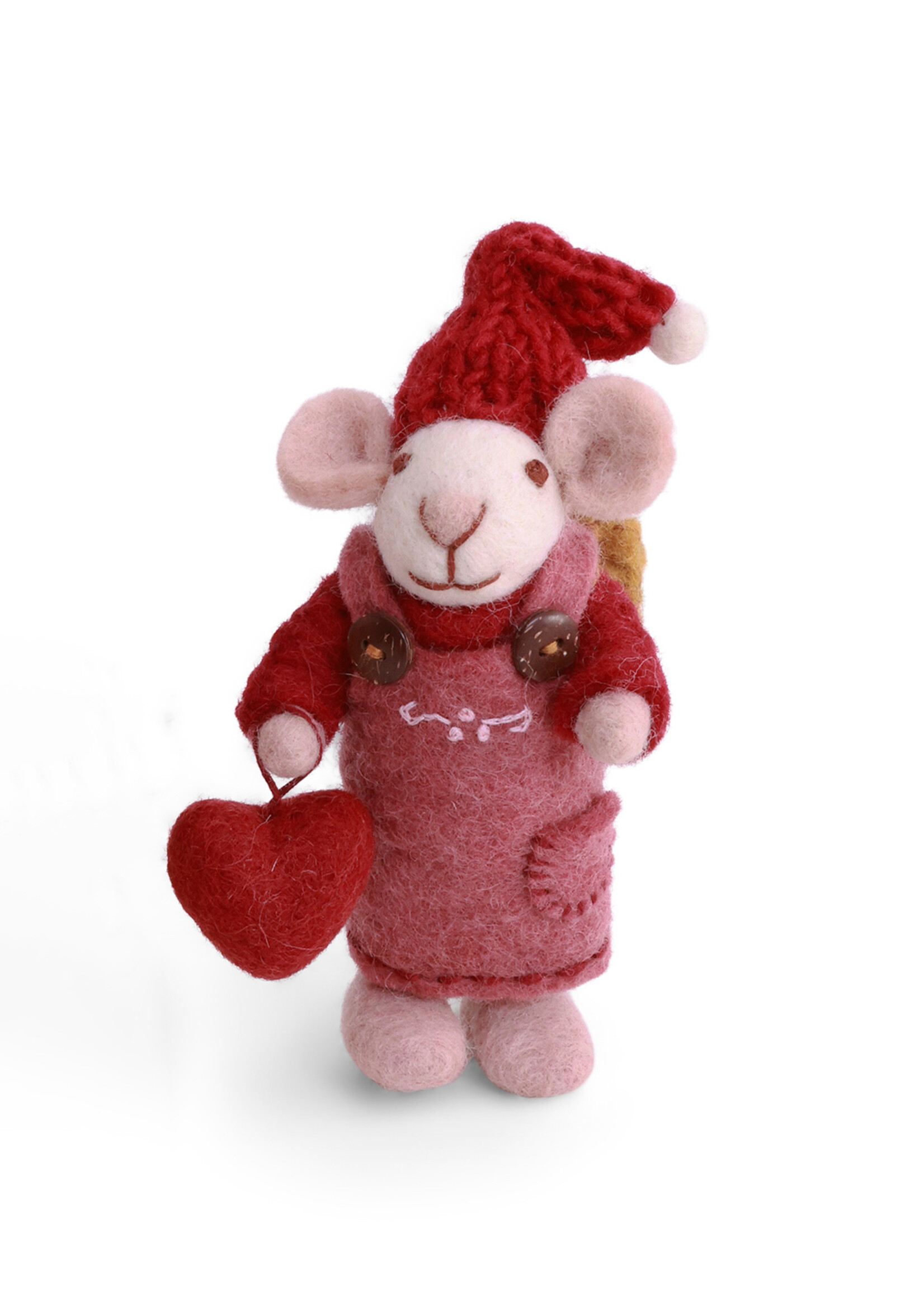 Gry and Sif Felt White Mouse Red Jumper with Heart Ornament