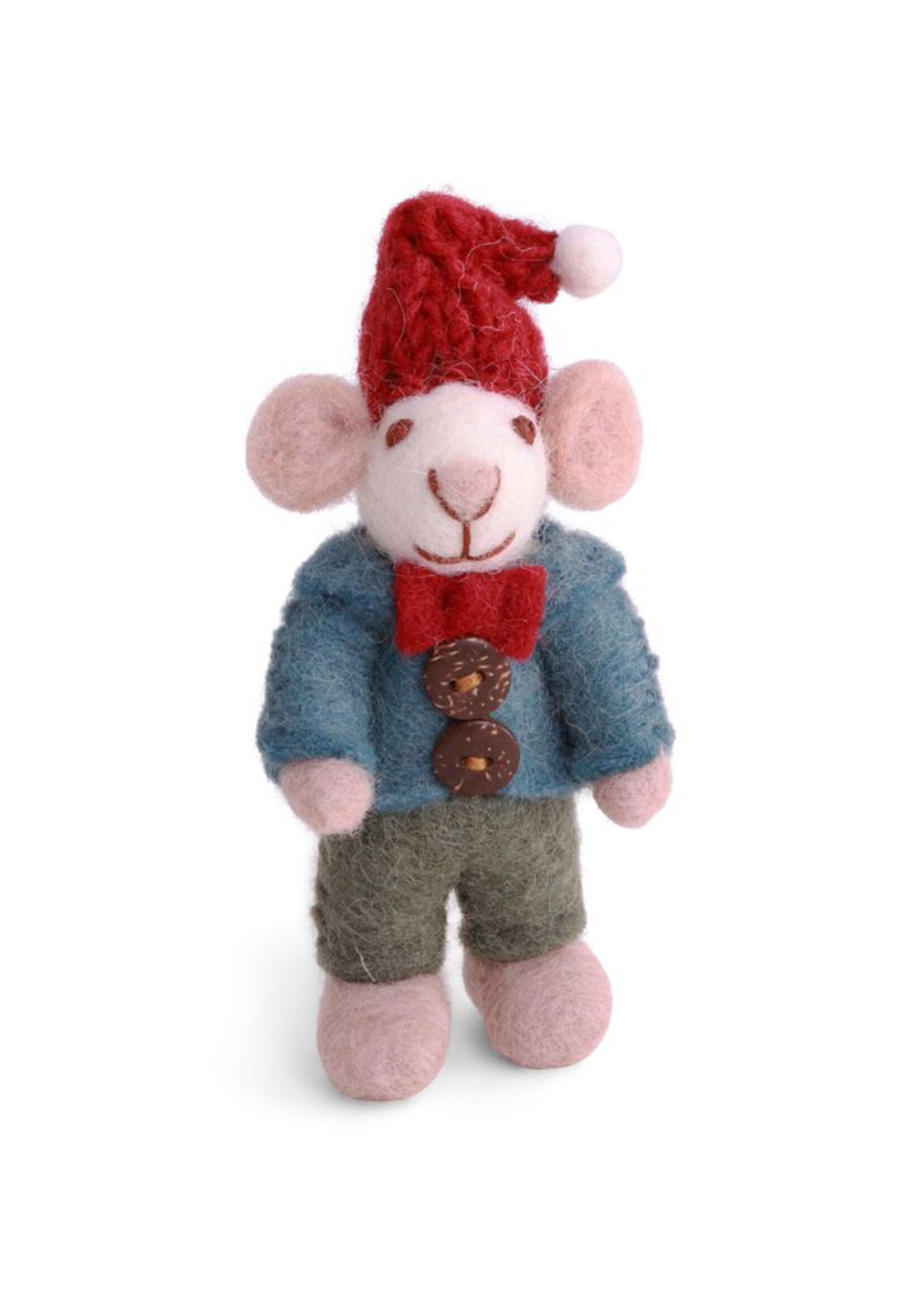 Gry and Sif Mini Felt White Boy Mouse with Jacket Ornament