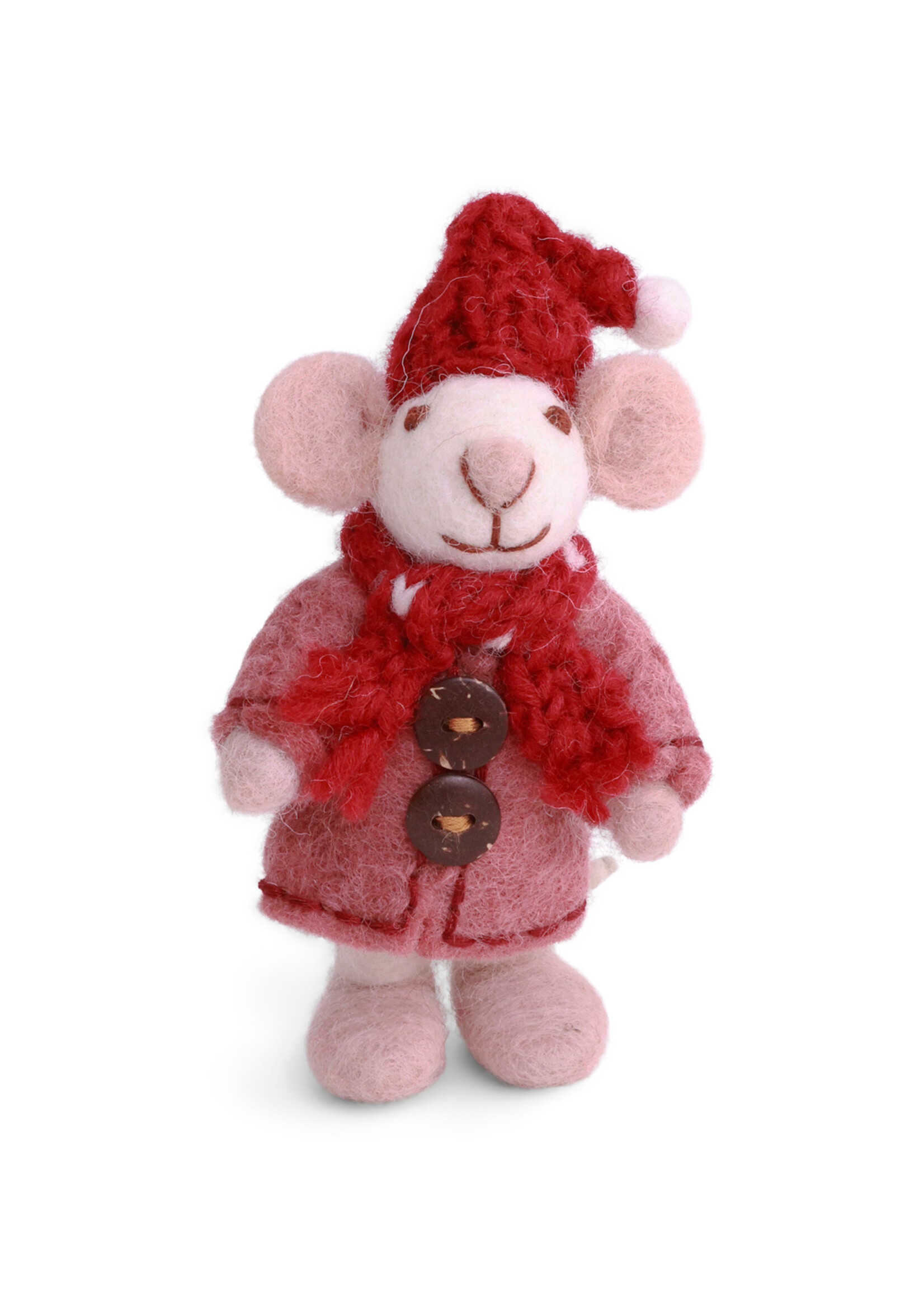 Gry and Sif Mini Felt White Girly Mouse with Coat Ornament
