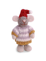 Gry and Sif Mini Felt Grey Girly Mouse with Striped Dress Ornament