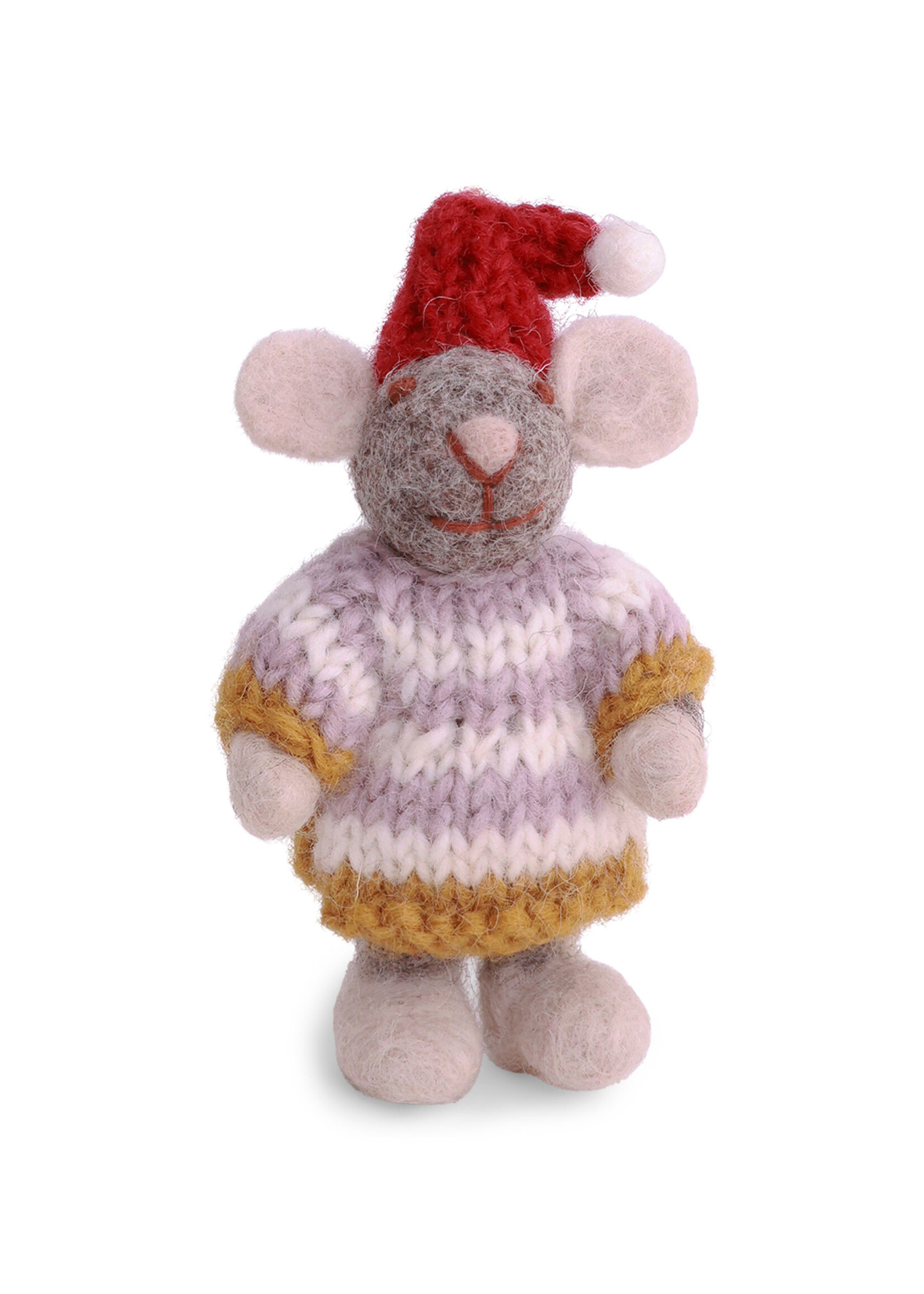Gry and Sif Mini Felt Grey Girly Mouse with Striped Dress Ornament
