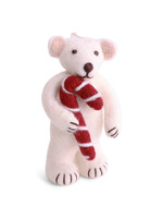 Gry and Sif Felt Polar Bear with Candy Cane Ornament