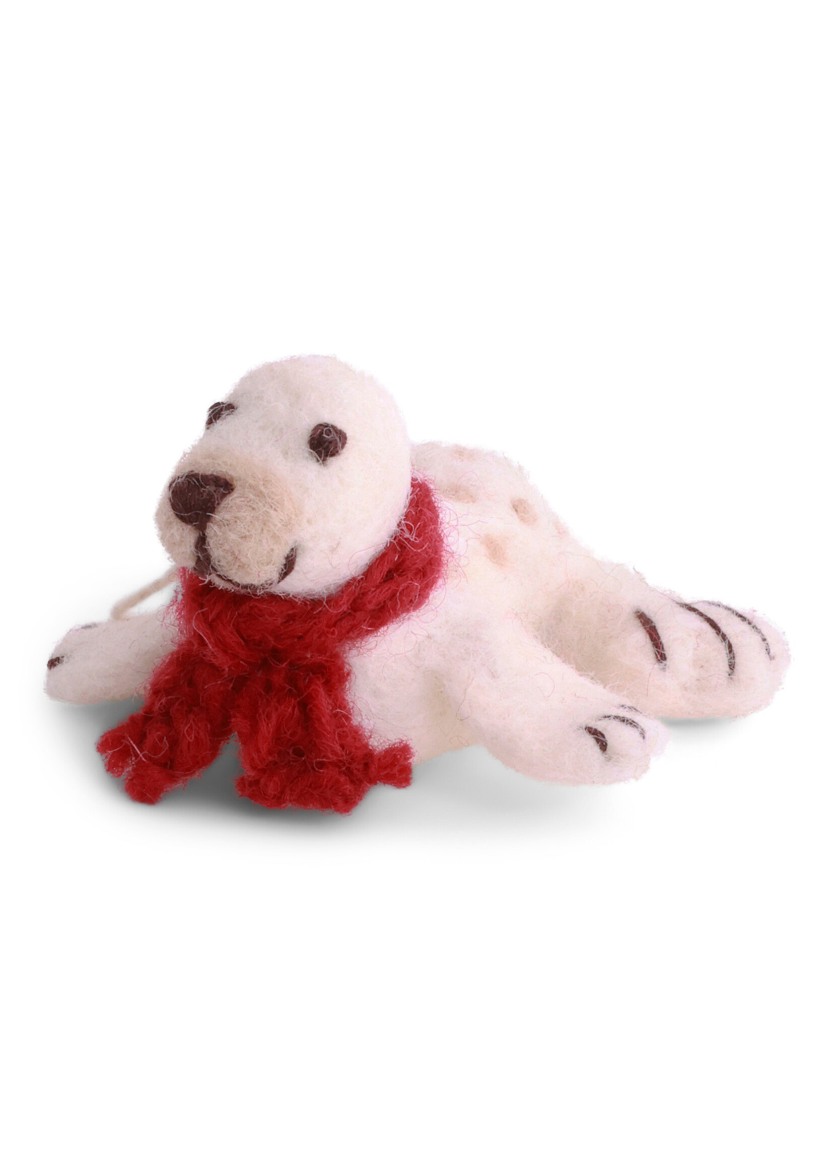 Gry and Sif Felt Baby Seal with Red Scarf Ornament