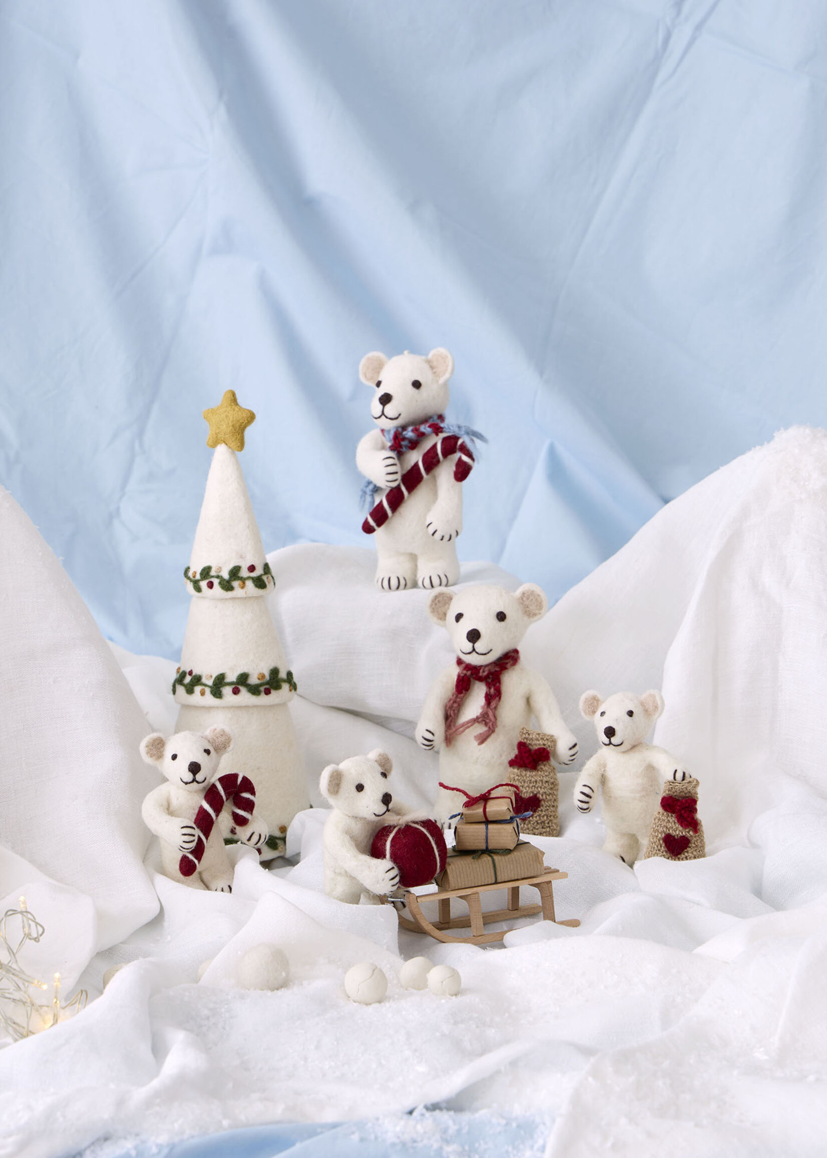 Gry and Sif Felt Polar Bear with Candy Cane Ornament