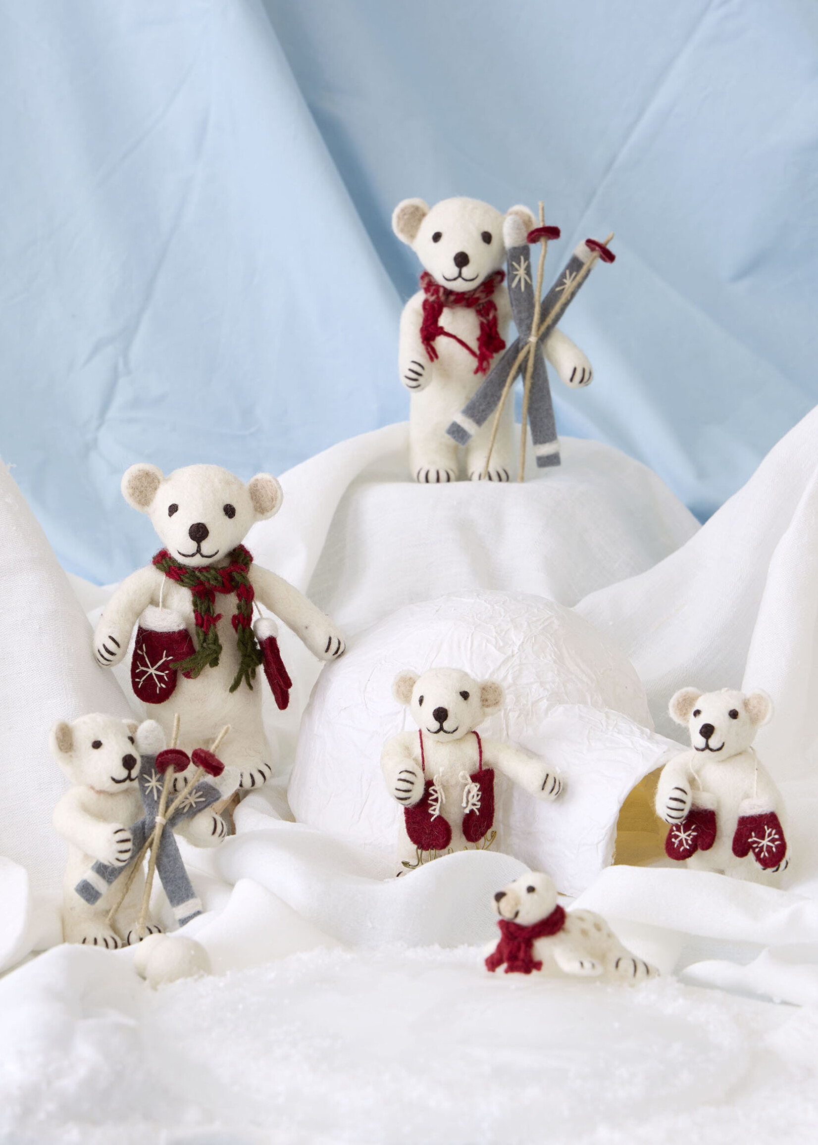 Gry and Sif Felt Polar Bear with Mittens Ornament