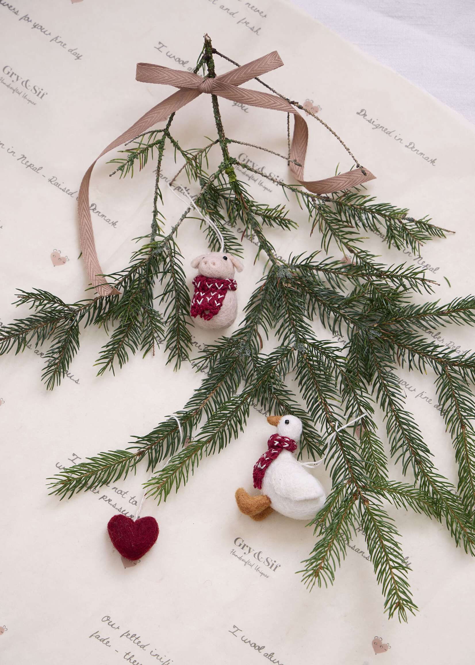 Gry and Sif Mini Red Heart Felt Ornament
