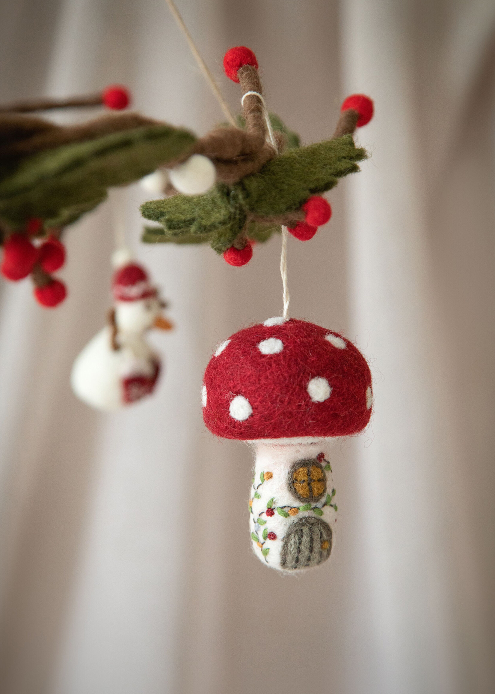 Gry and Sif Small Felt Mushroom House Ornament