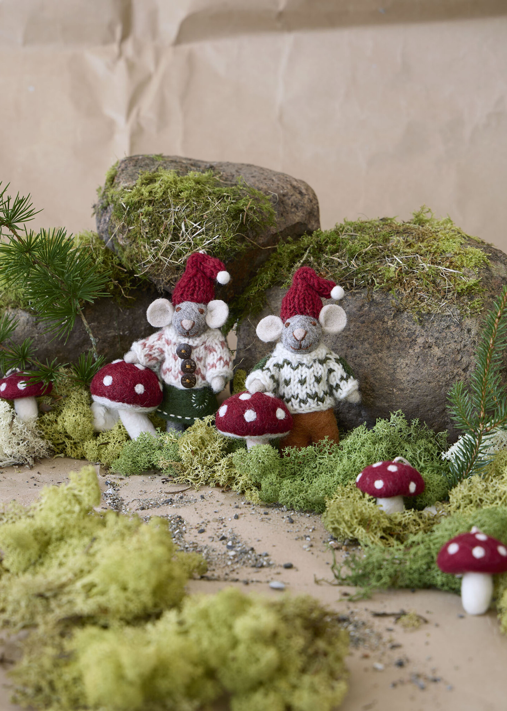 Gry and Sif Felt Grey Girly Mouse Mushroom Ornament