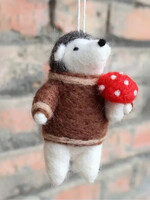 Ganesh Himal Felt Hedgehog with Mushroom Ornament