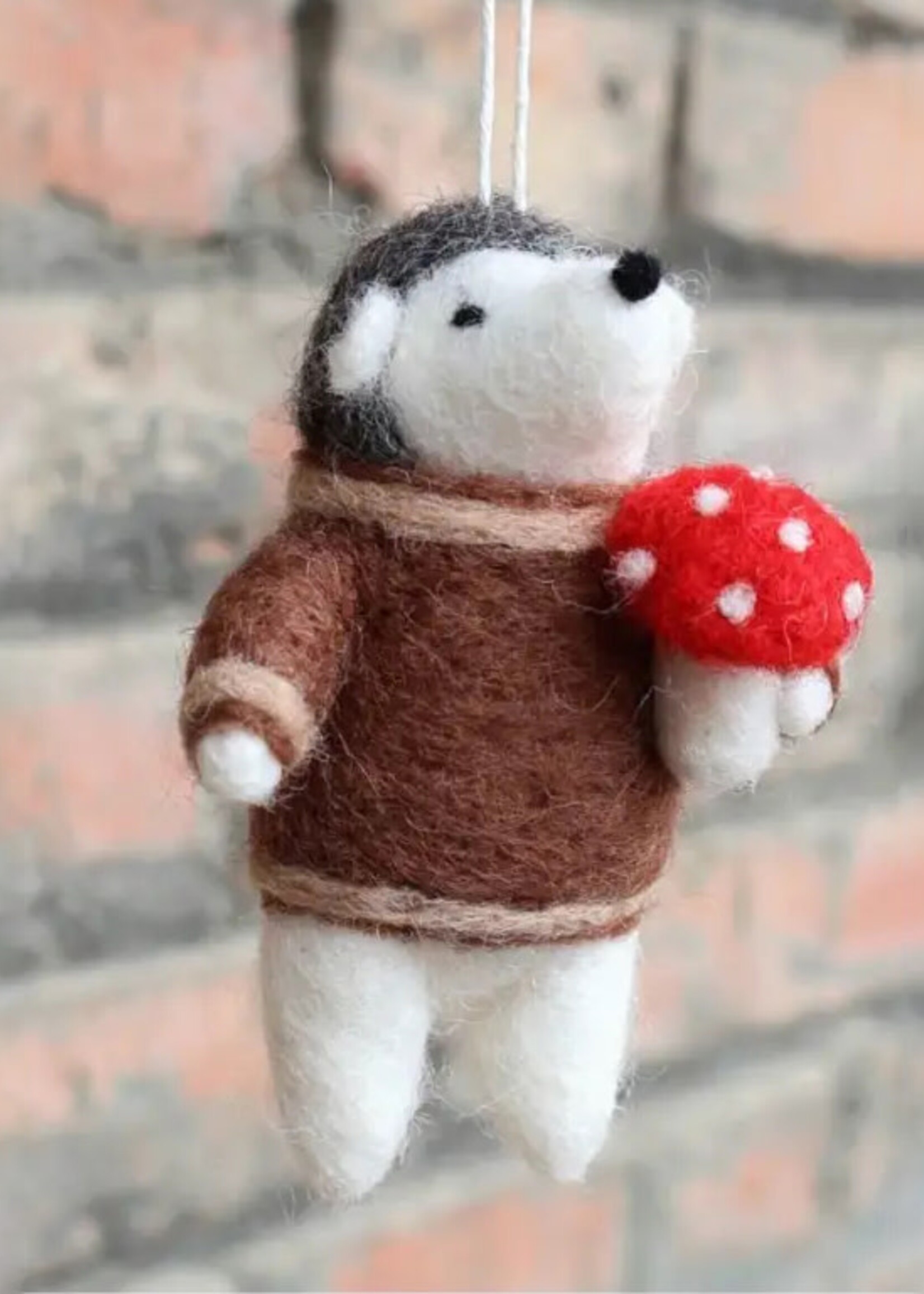 Ganesh Himal Felt Hedgehog with Mushroom Ornament