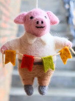 Ganesh Himal Felt Pig with Garland Ornament