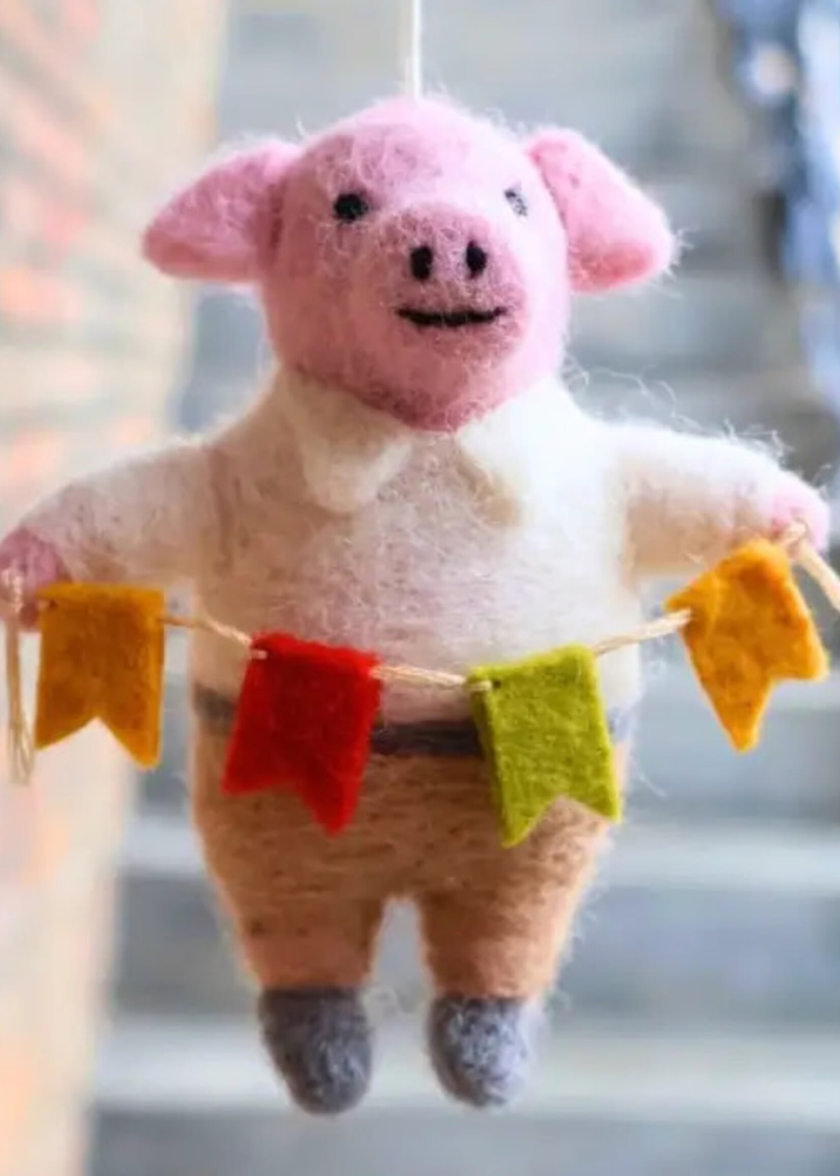 Ganesh Himal Felt Pig with Garland Ornament