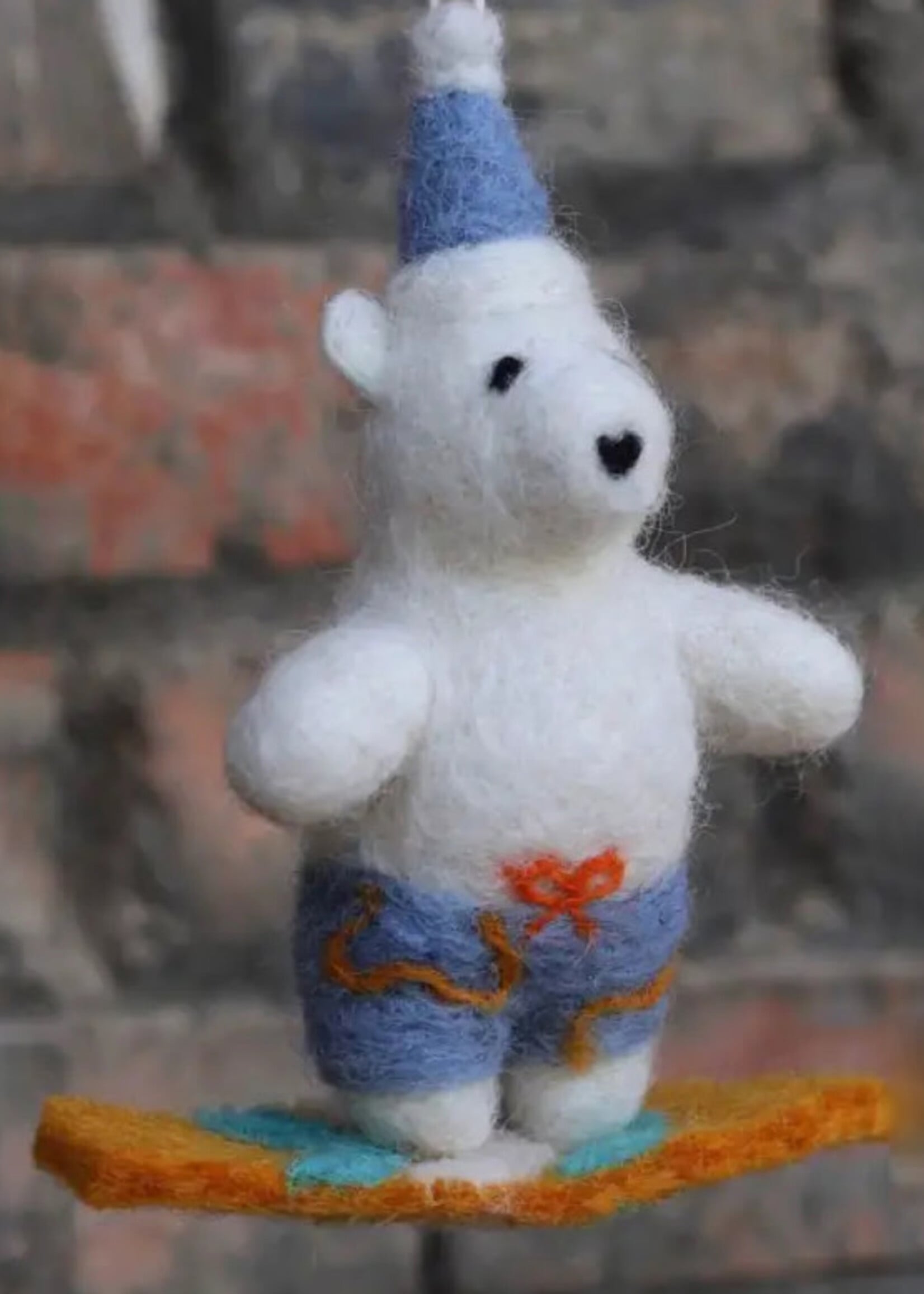 Ten Thousand Villages Felt Surfing Bear Ornament