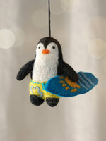 Ten Thousand Villages Felt Surfing Penguin Ornament