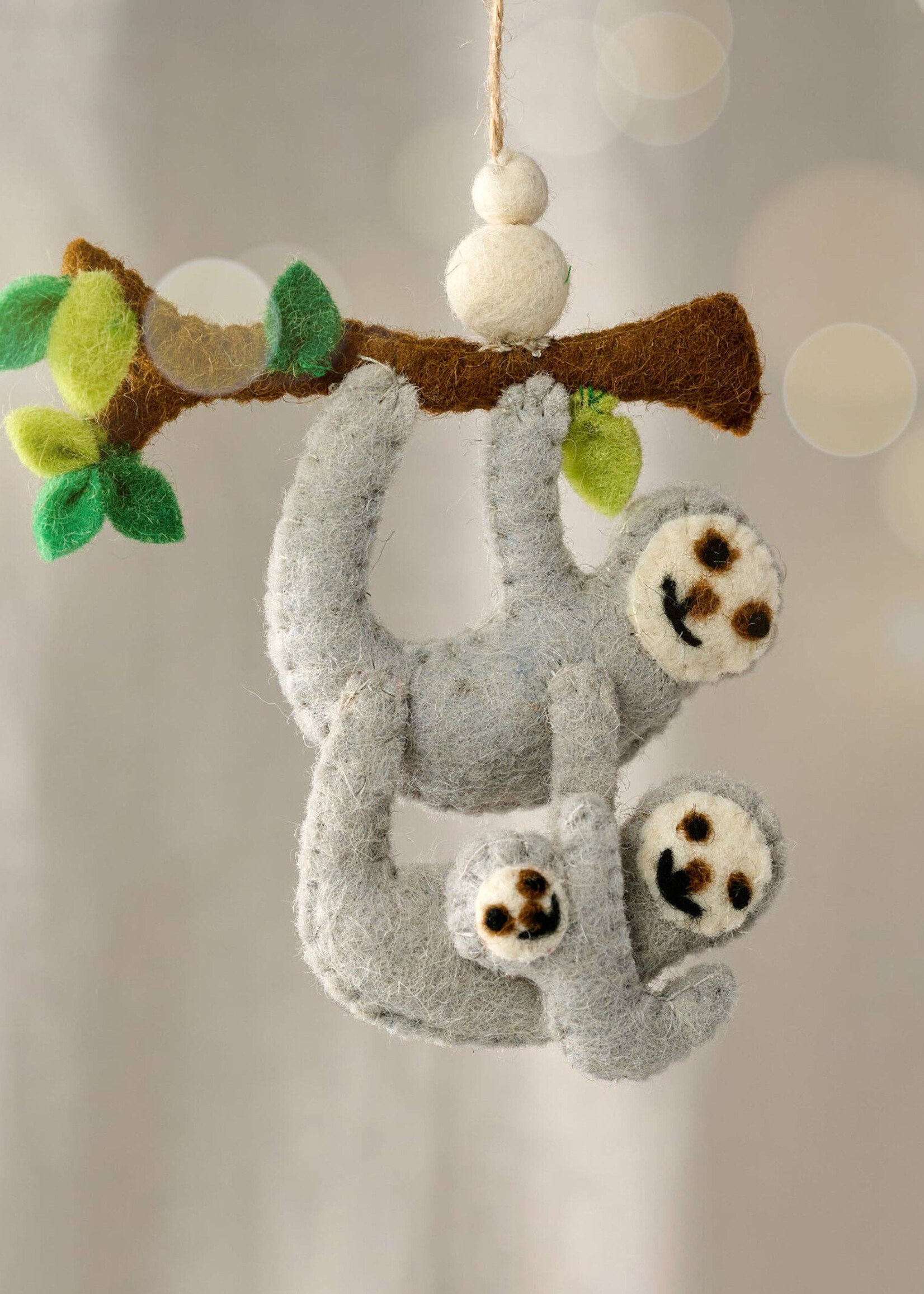 Ten Thousand Villages Felt Shya Sloth Family Ornament