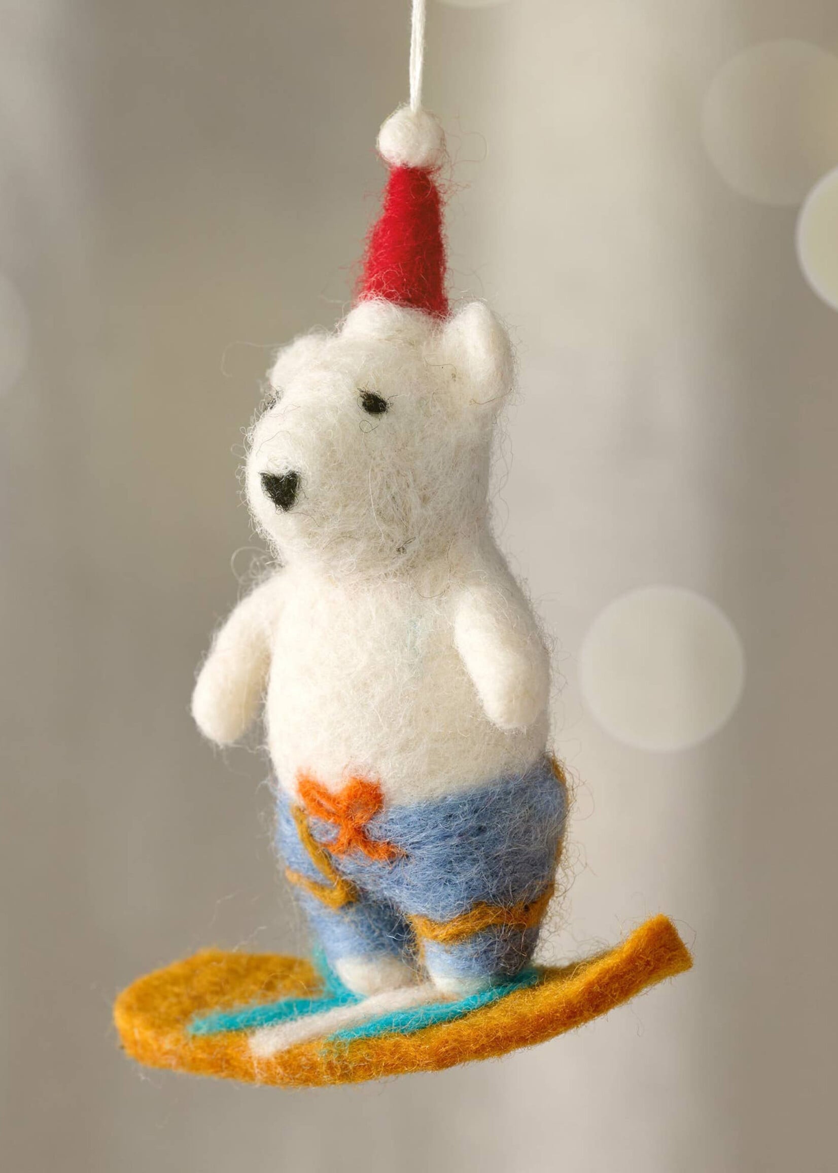 Ten Thousand Villages Felt Surfing Bear Ornament