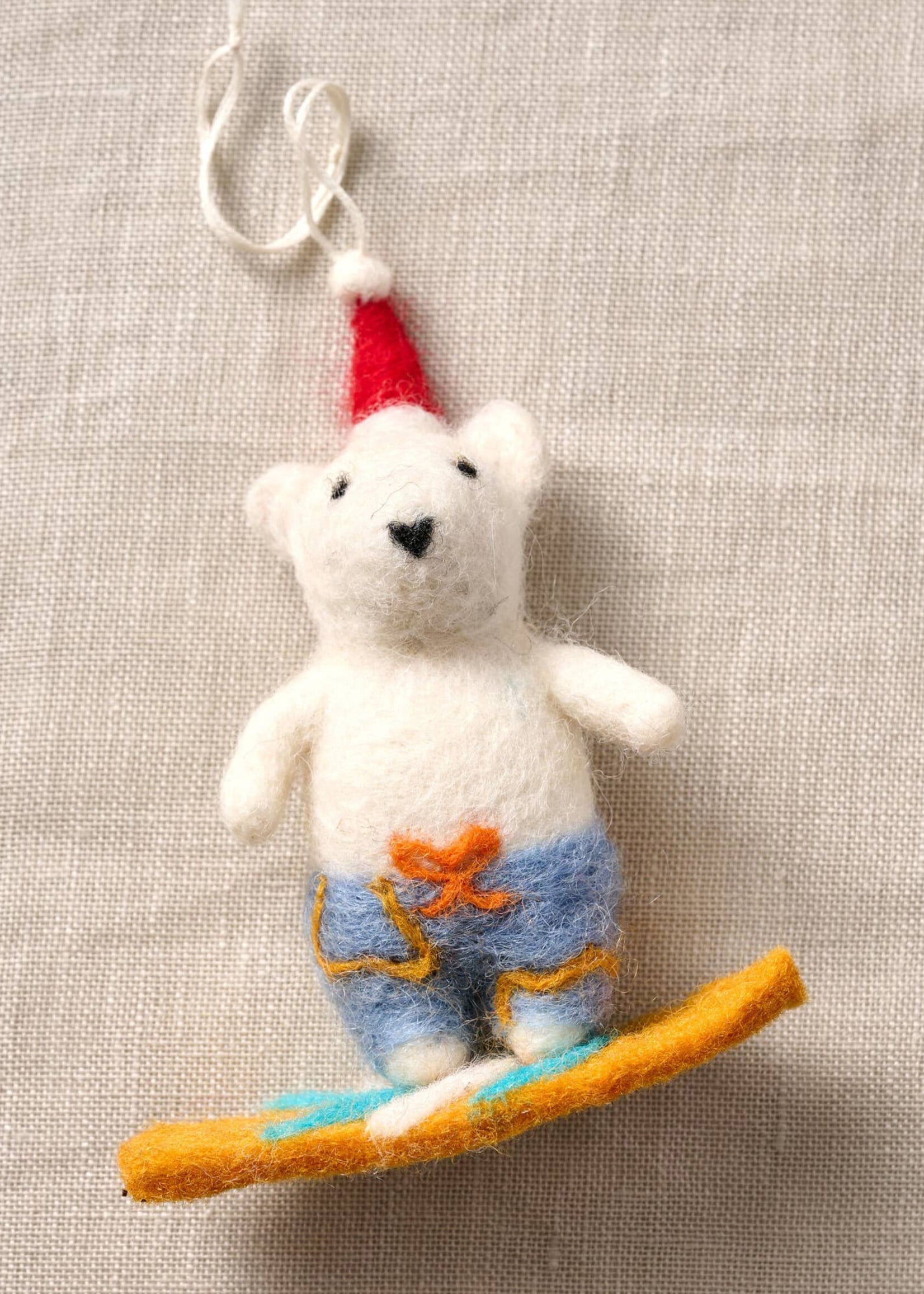 Ten Thousand Villages Felt Surfing Bear Ornament