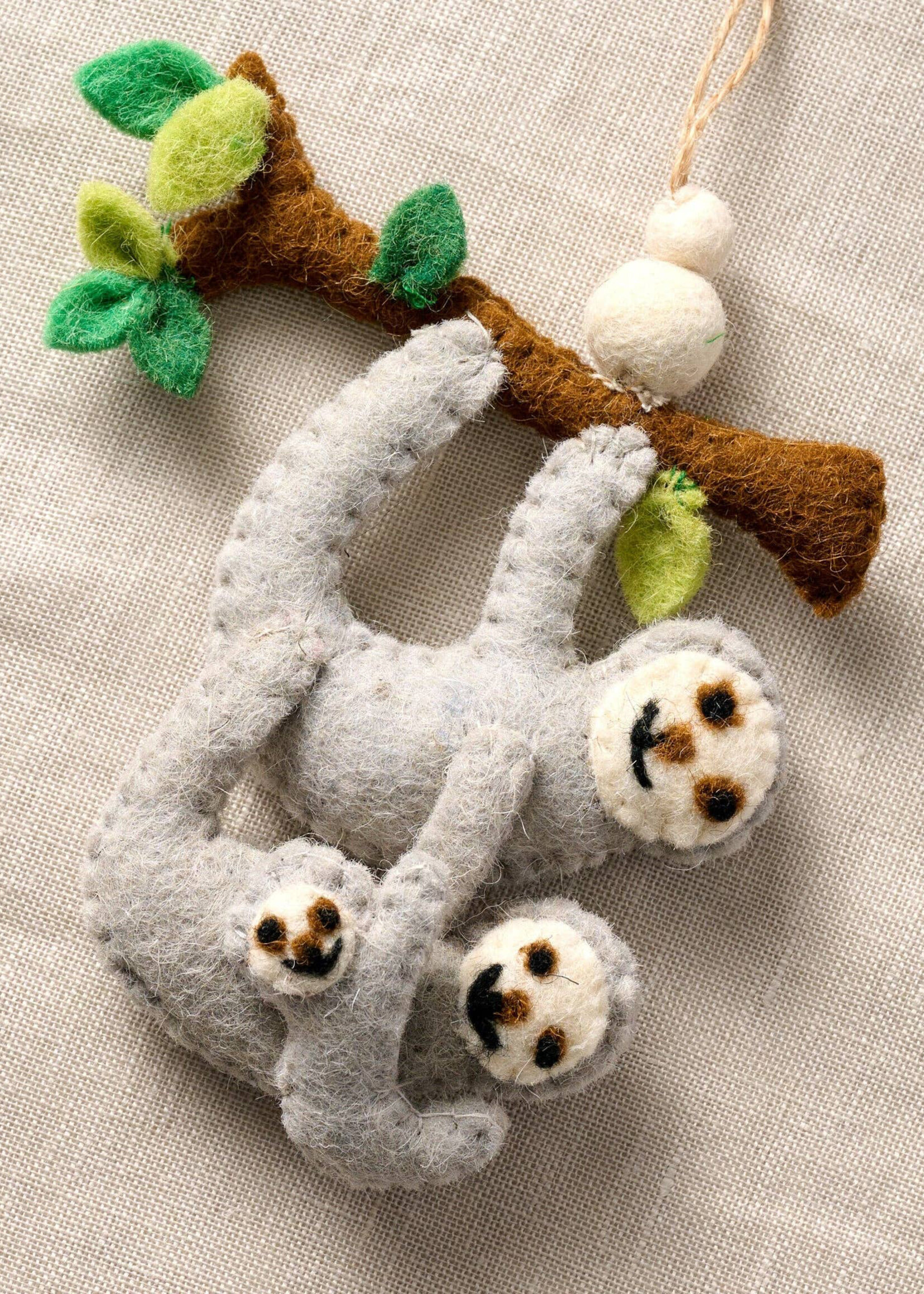 Ten Thousand Villages Felt Shya Sloth Family Ornament