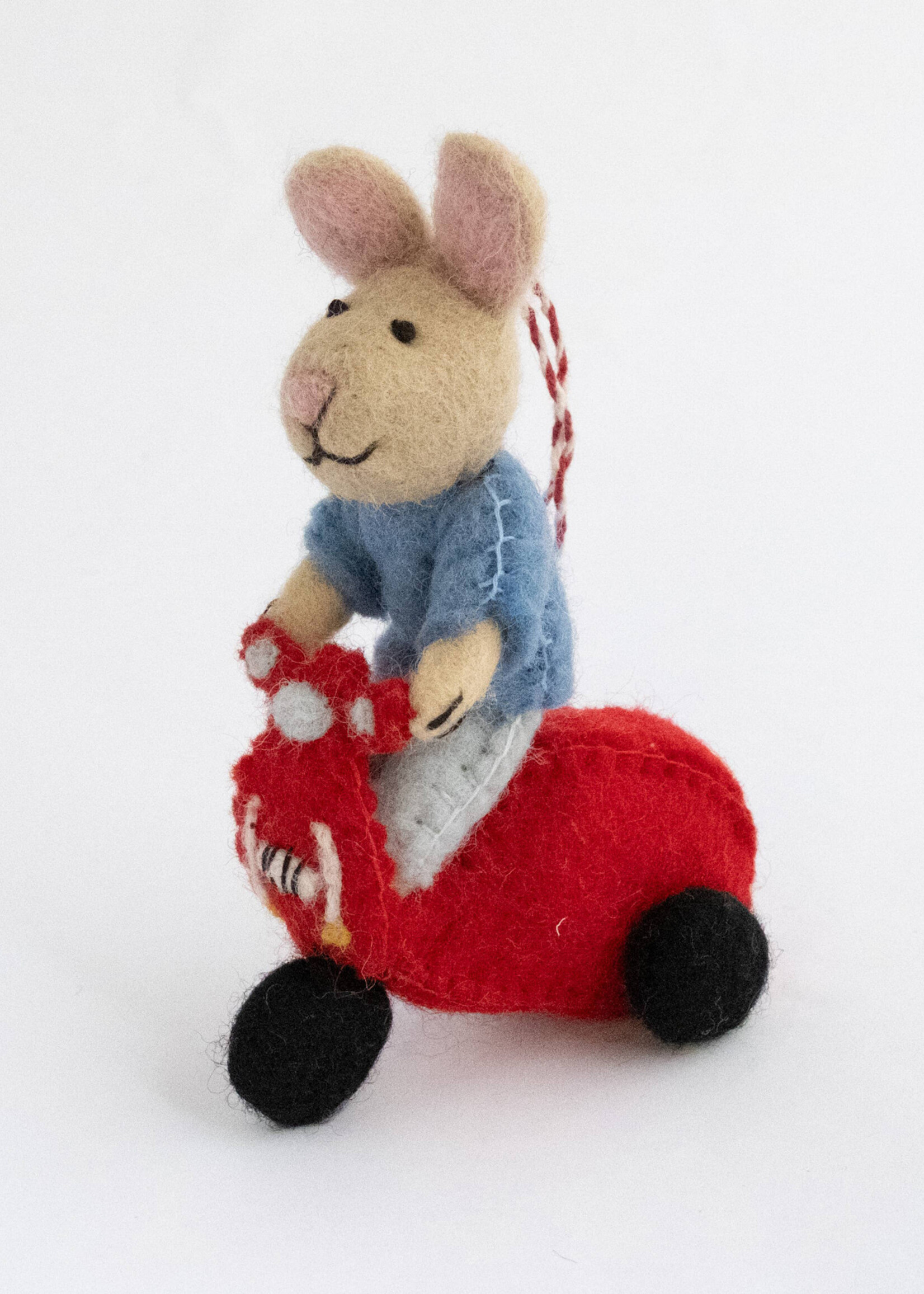 The Winding Road Felt Bunny Riding Vespa Ornament