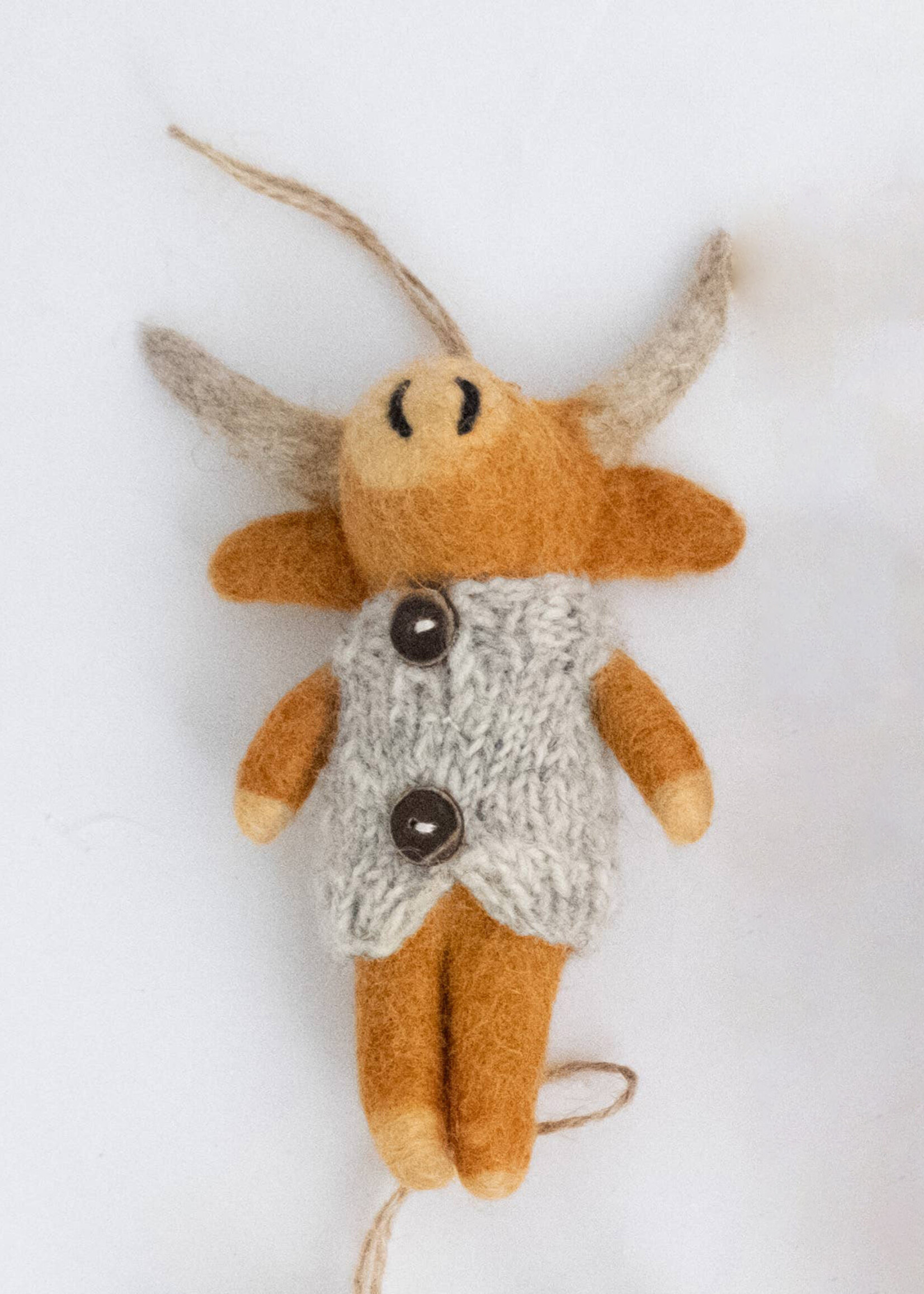 The Winding Road Felt Highland Cow Ornament