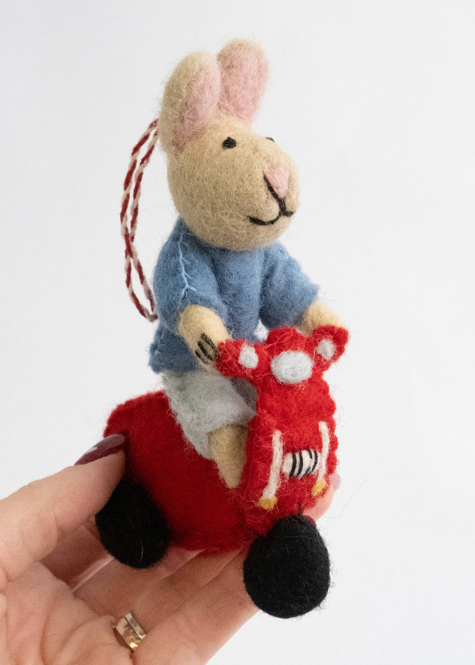 The Winding Road Felt Bunny Riding Vespa Ornament