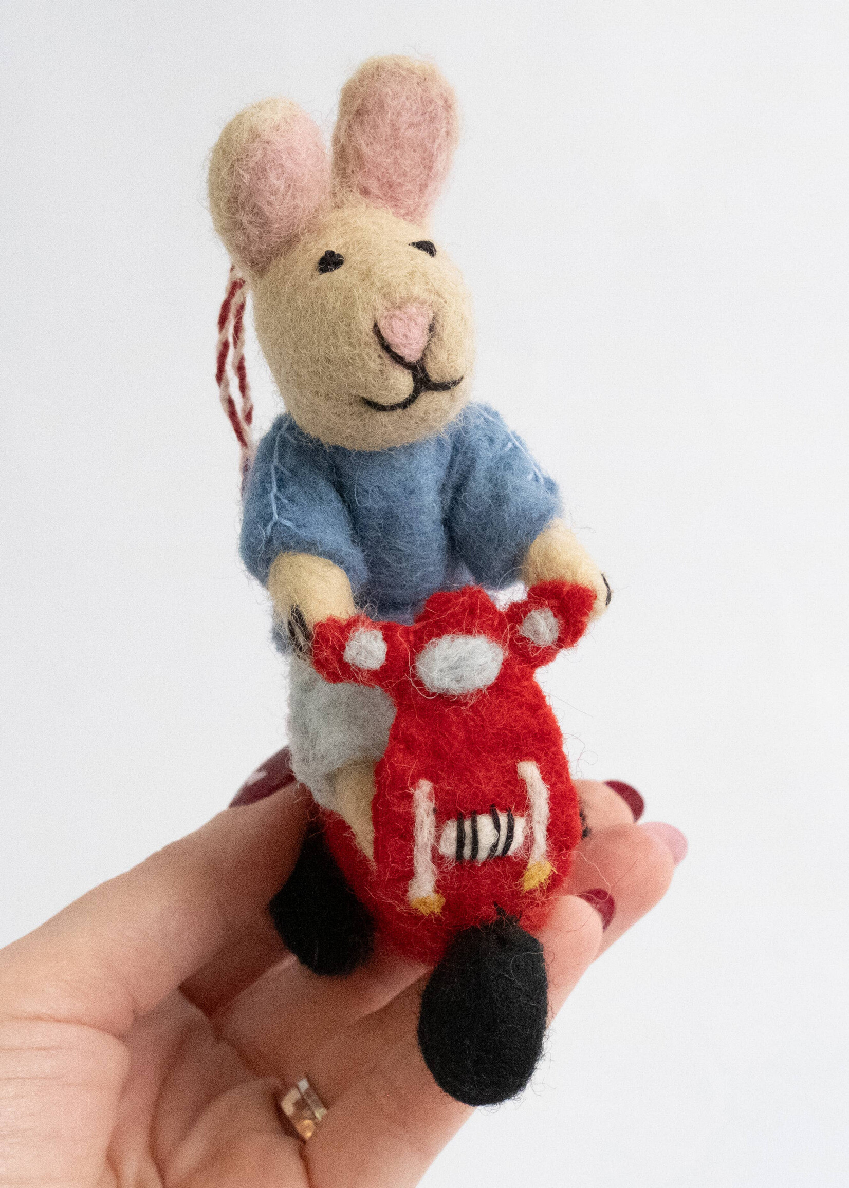 The Winding Road Felt Bunny Riding Vespa Ornament