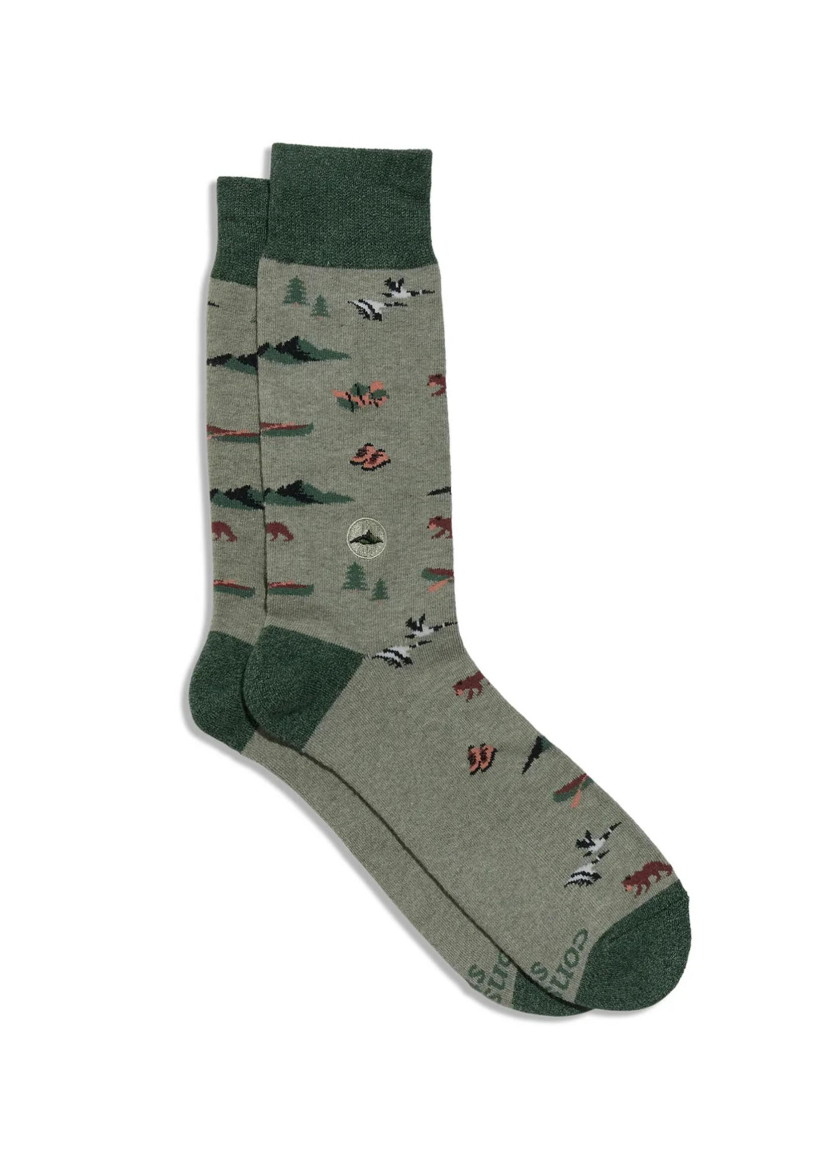 Conscious Step Women's Green Hiking Socks - Protect National Parks