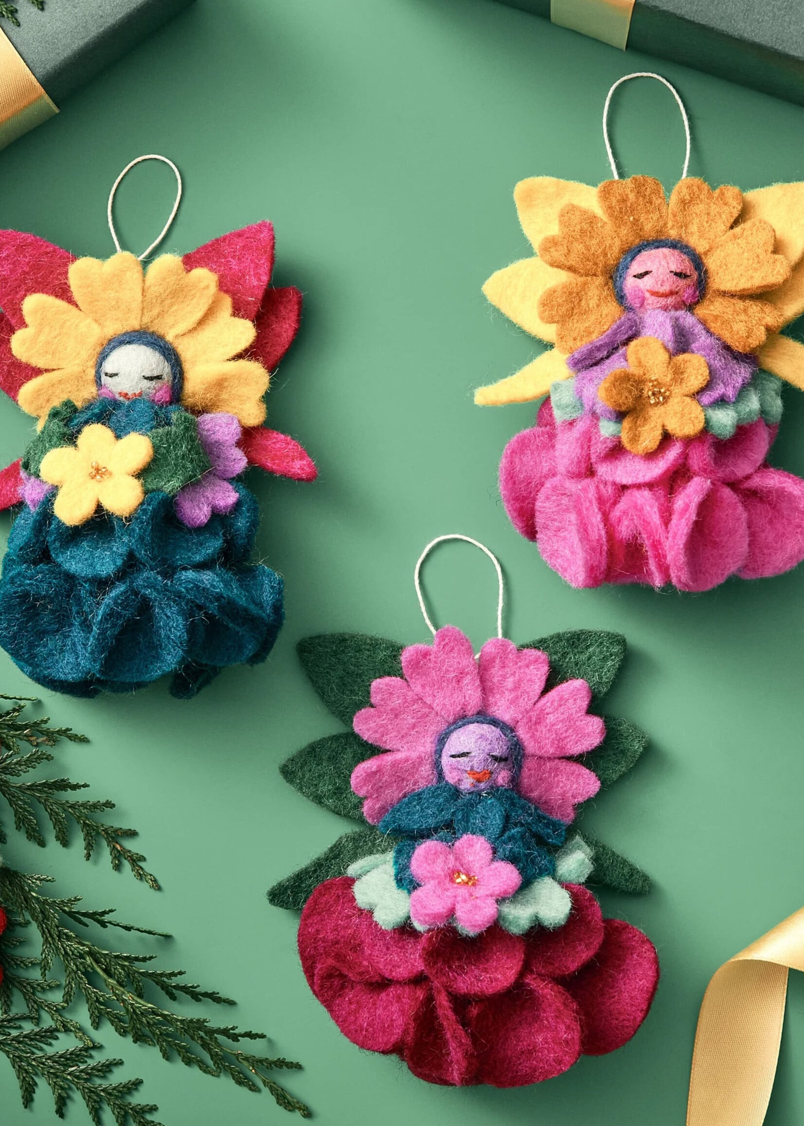 Global Goods Partners Felt Flower Angel Ornament - Blue