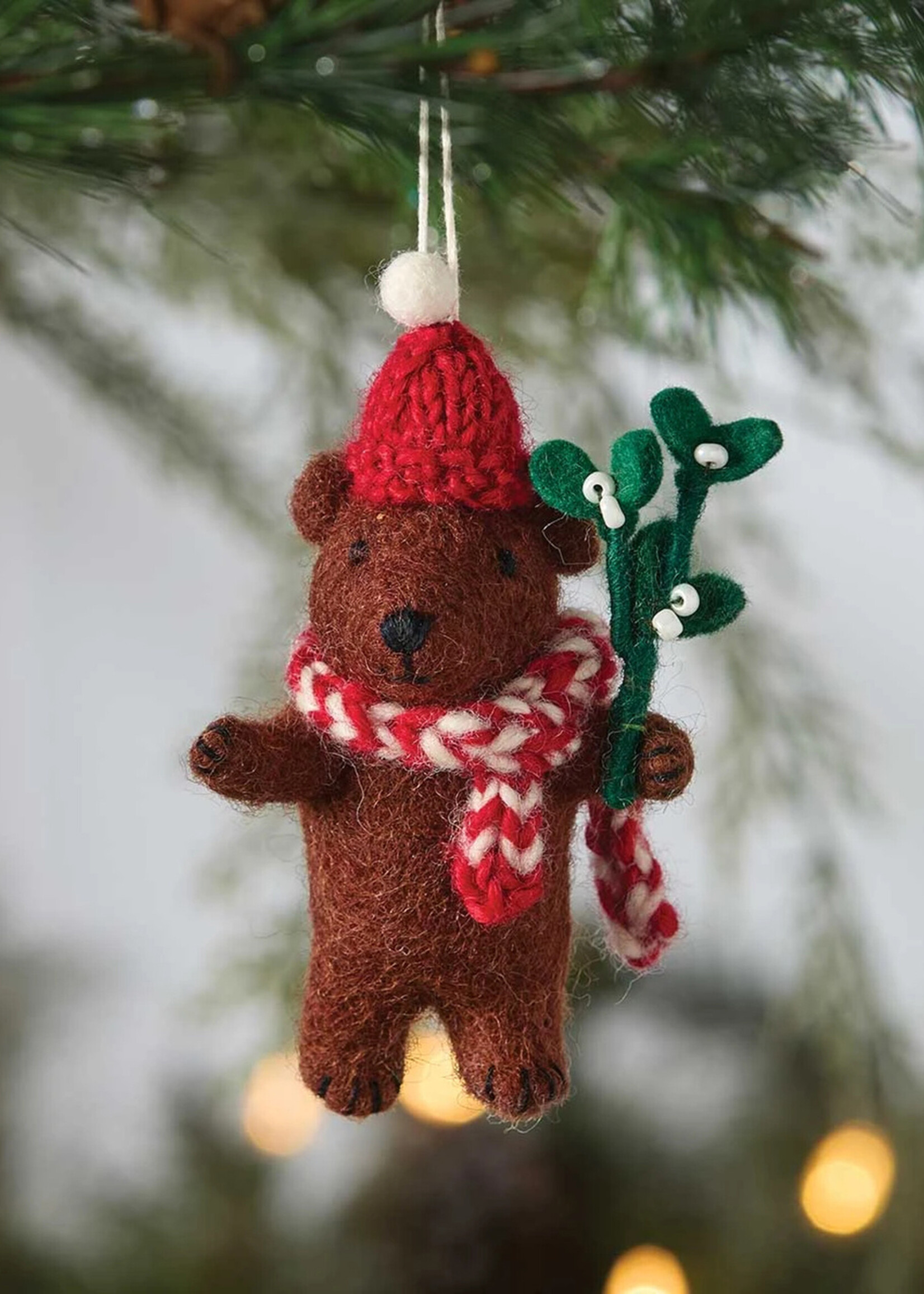 SERRV Felt Mistletoe Bear Ornament
