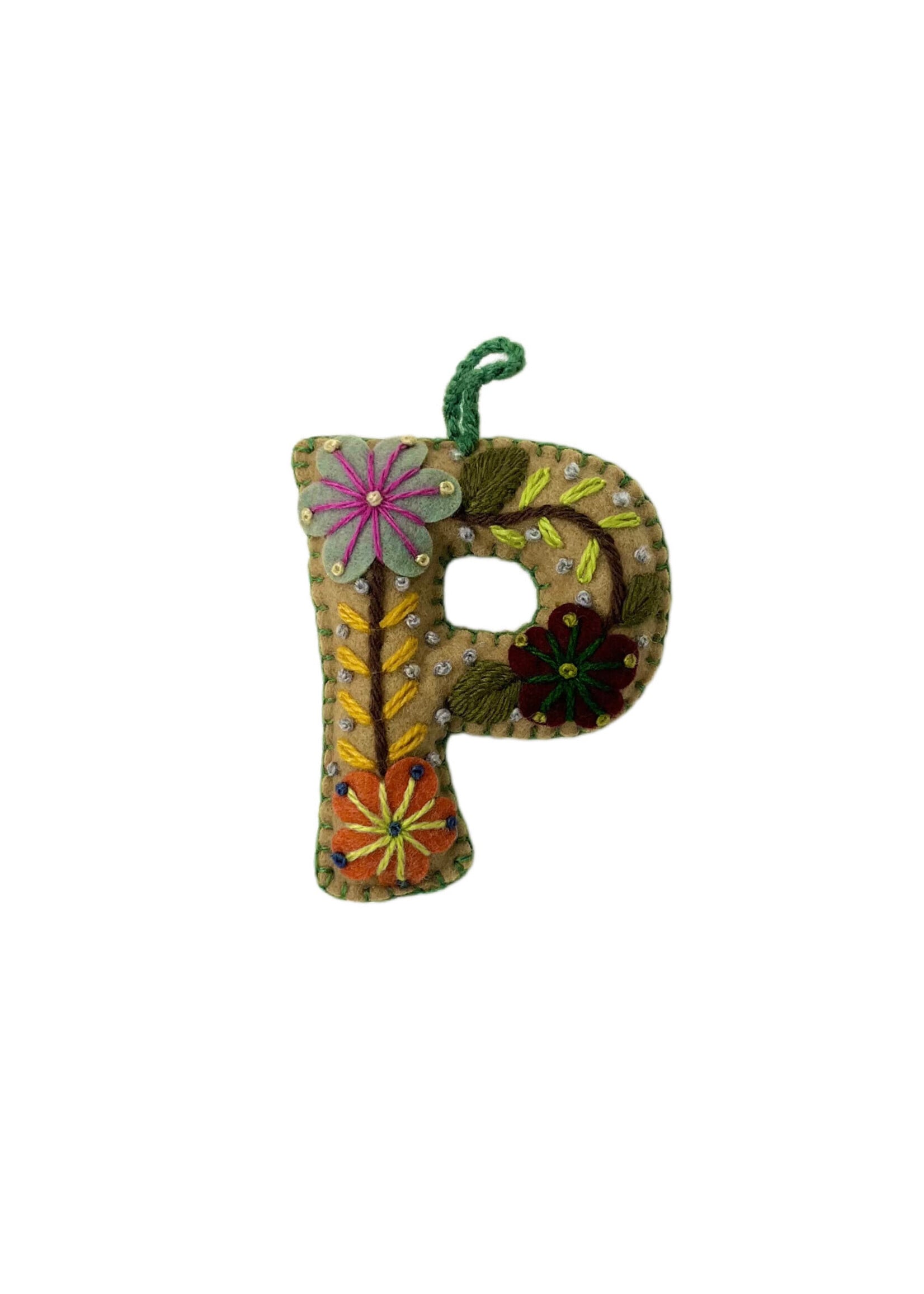 Andes Gifts Embroidered Letter P Ornament/Keychain