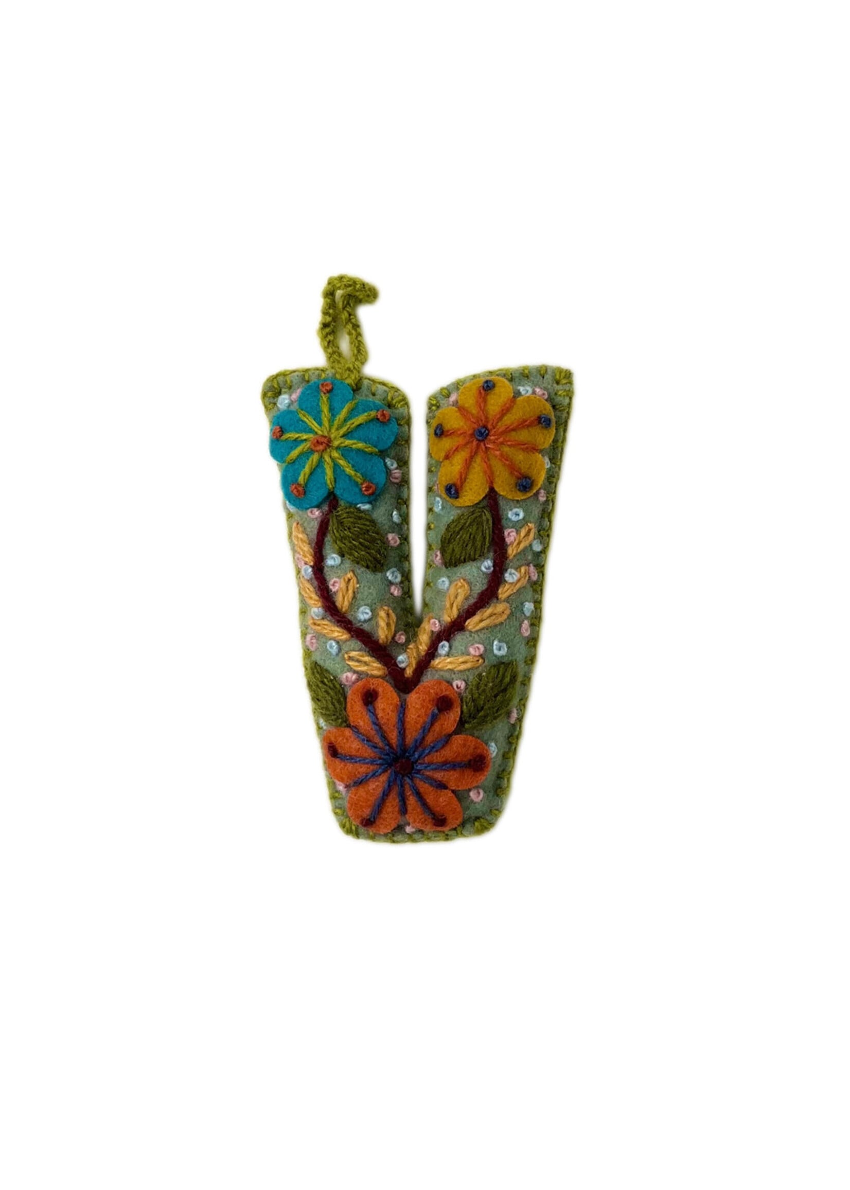 Andes Gifts Embroidered Letter V Ornament/Keychain