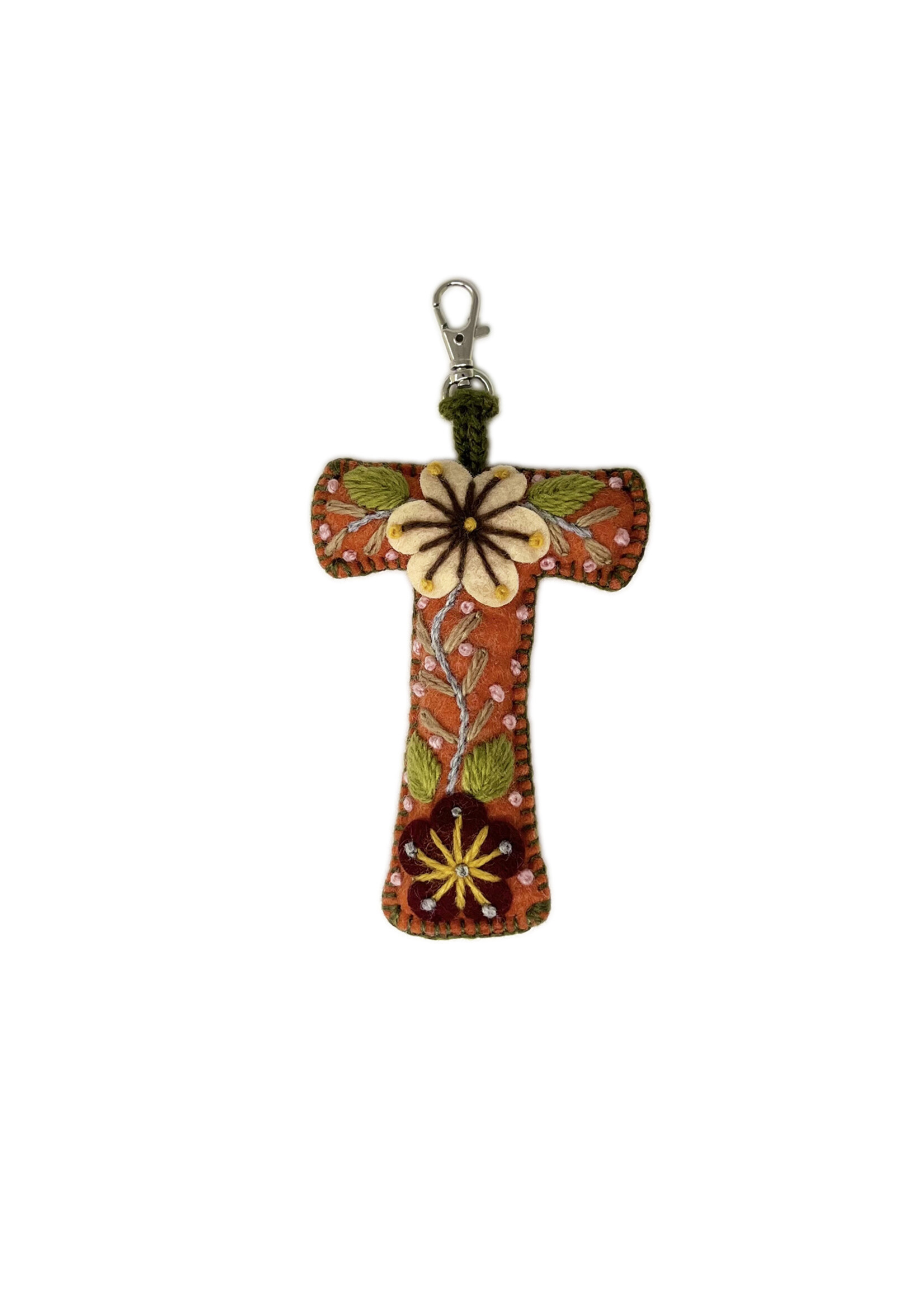 Andes Gifts Embroidered Letter T Ornament/Keychain