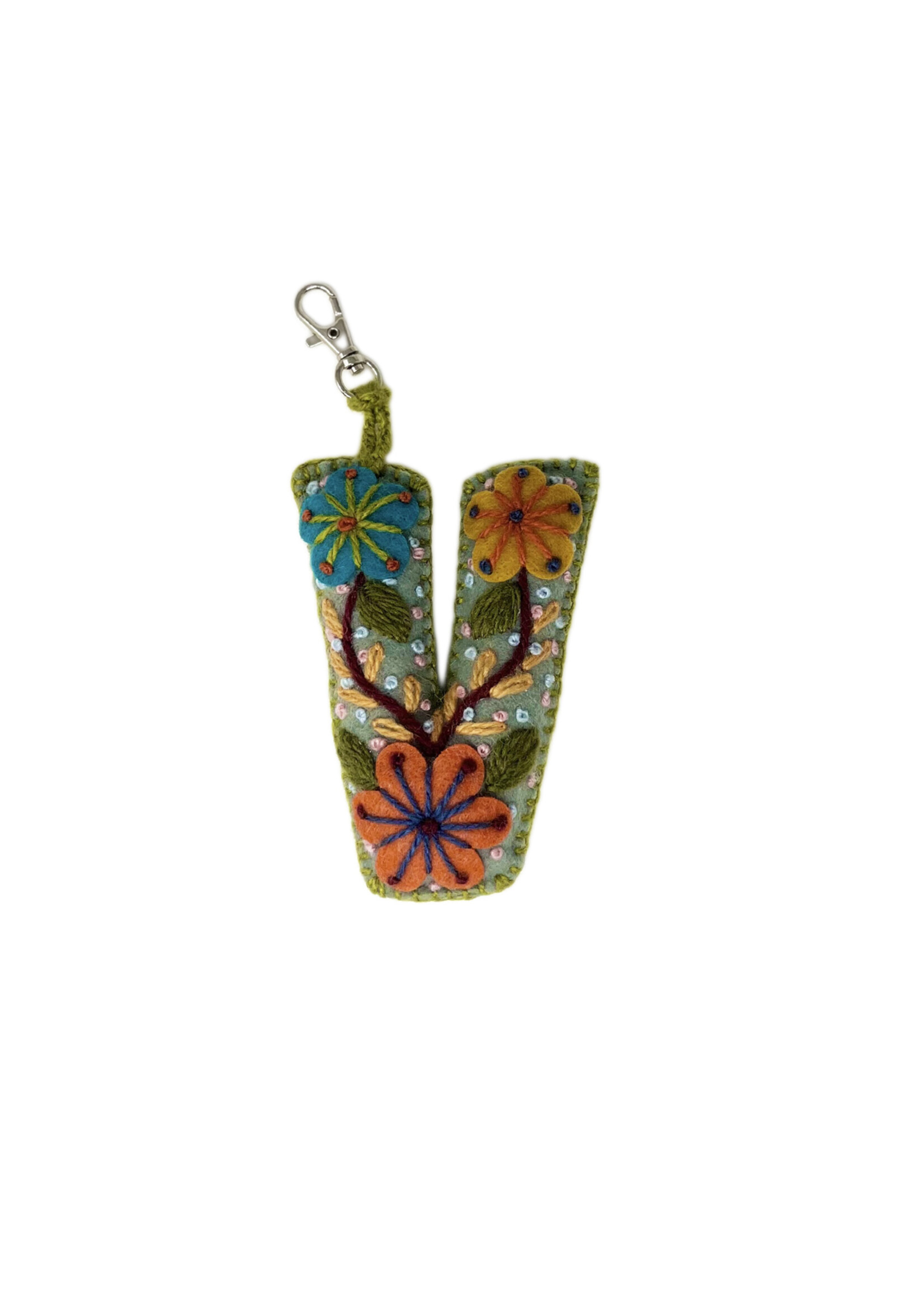 Andes Gifts Embroidered Letter V Ornament/Keychain
