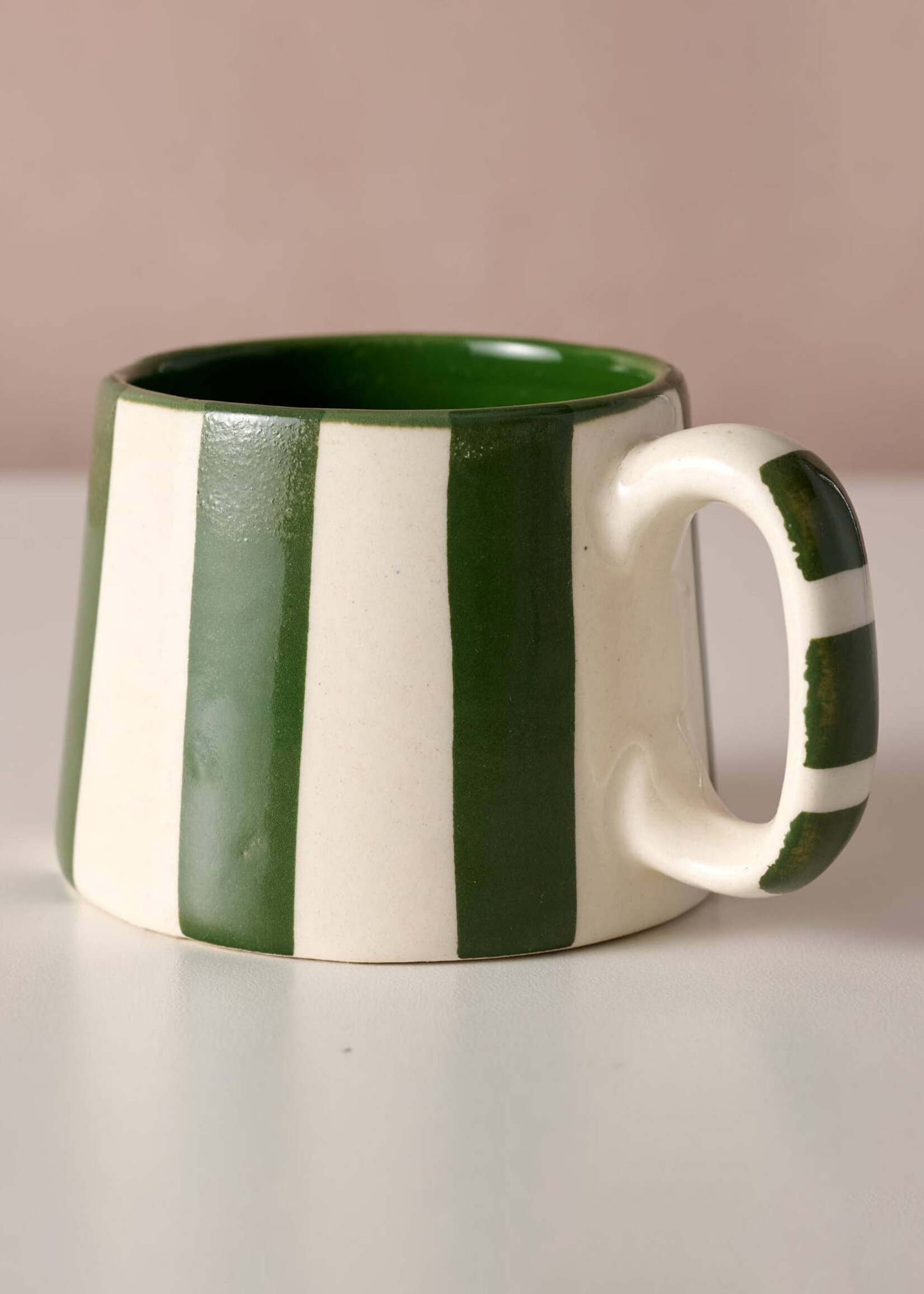 Ten Thousand Villages Kahda Striped Green Mug