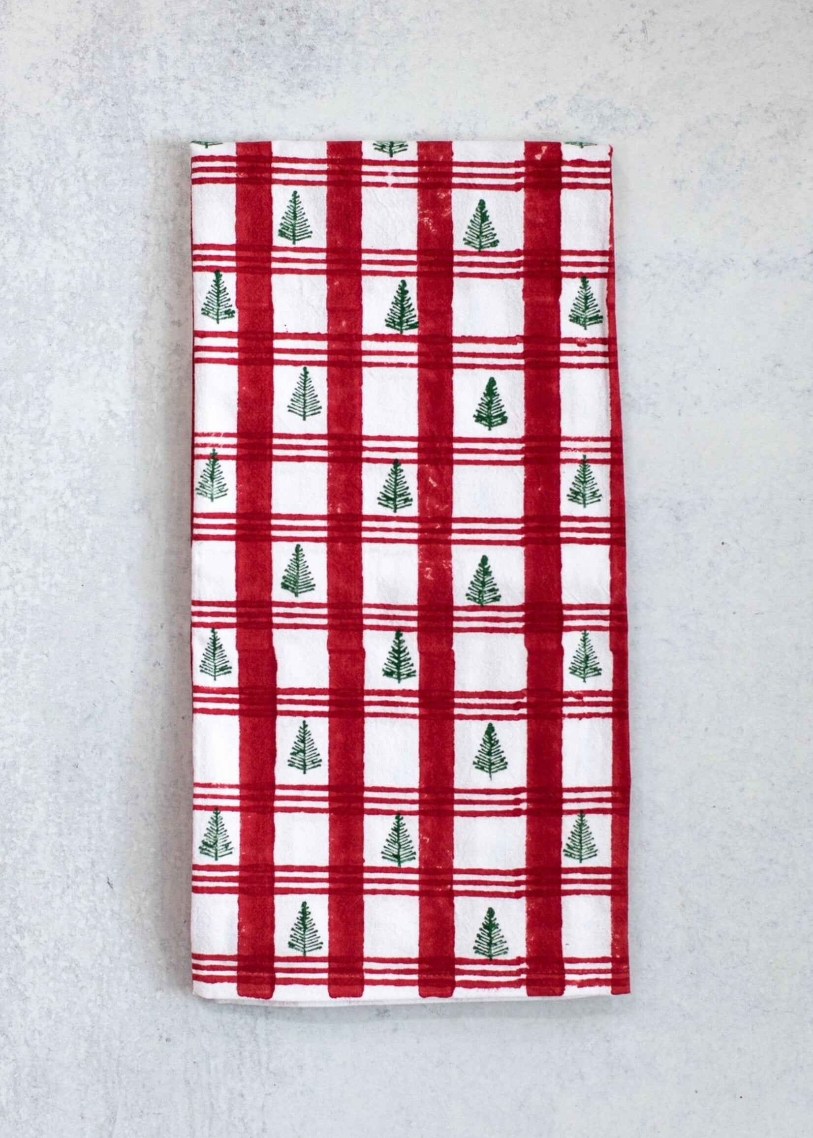 Mended Red Plaid Tree Tea Towel