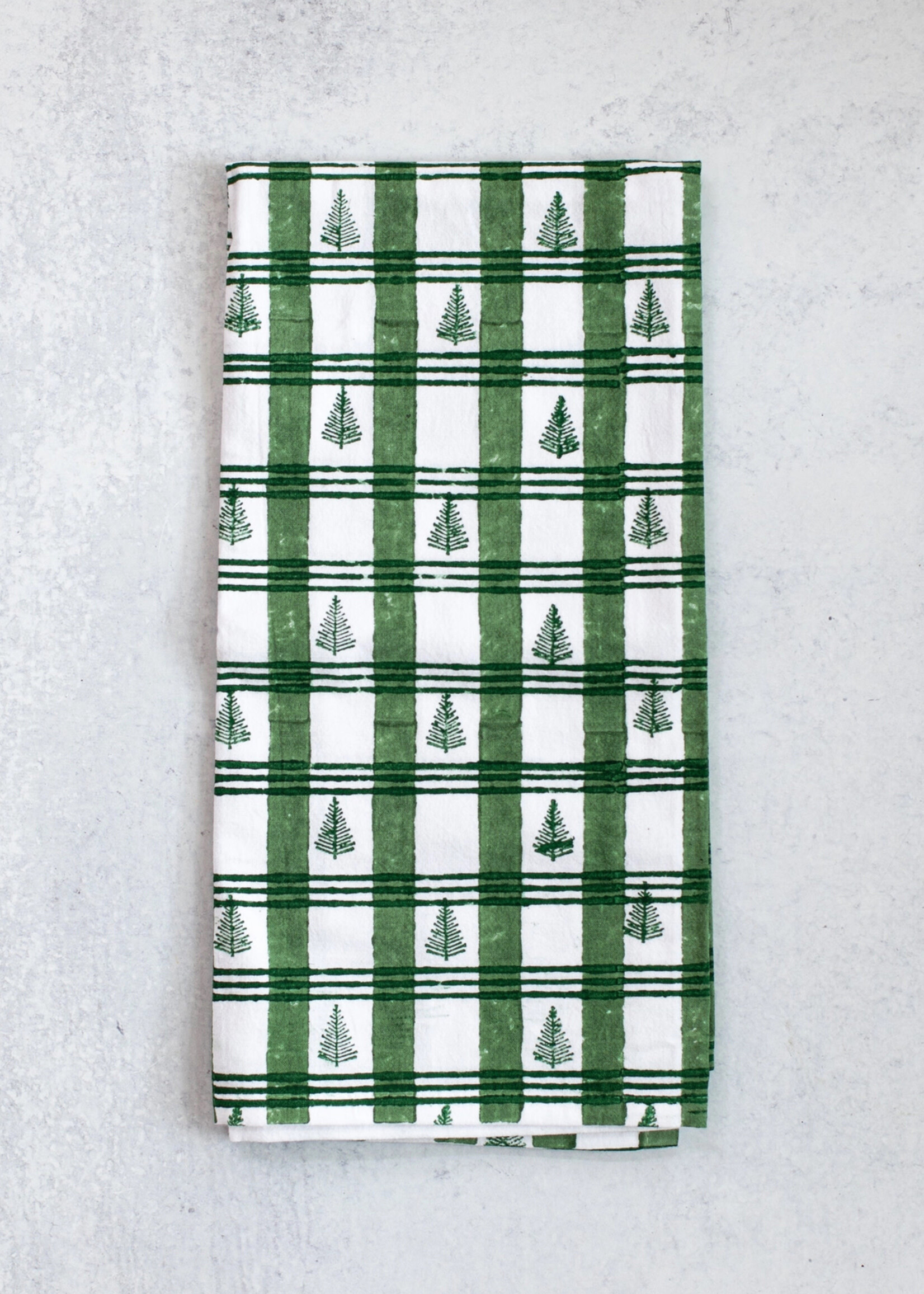 Mended Green Plaid Tree Tea Towel