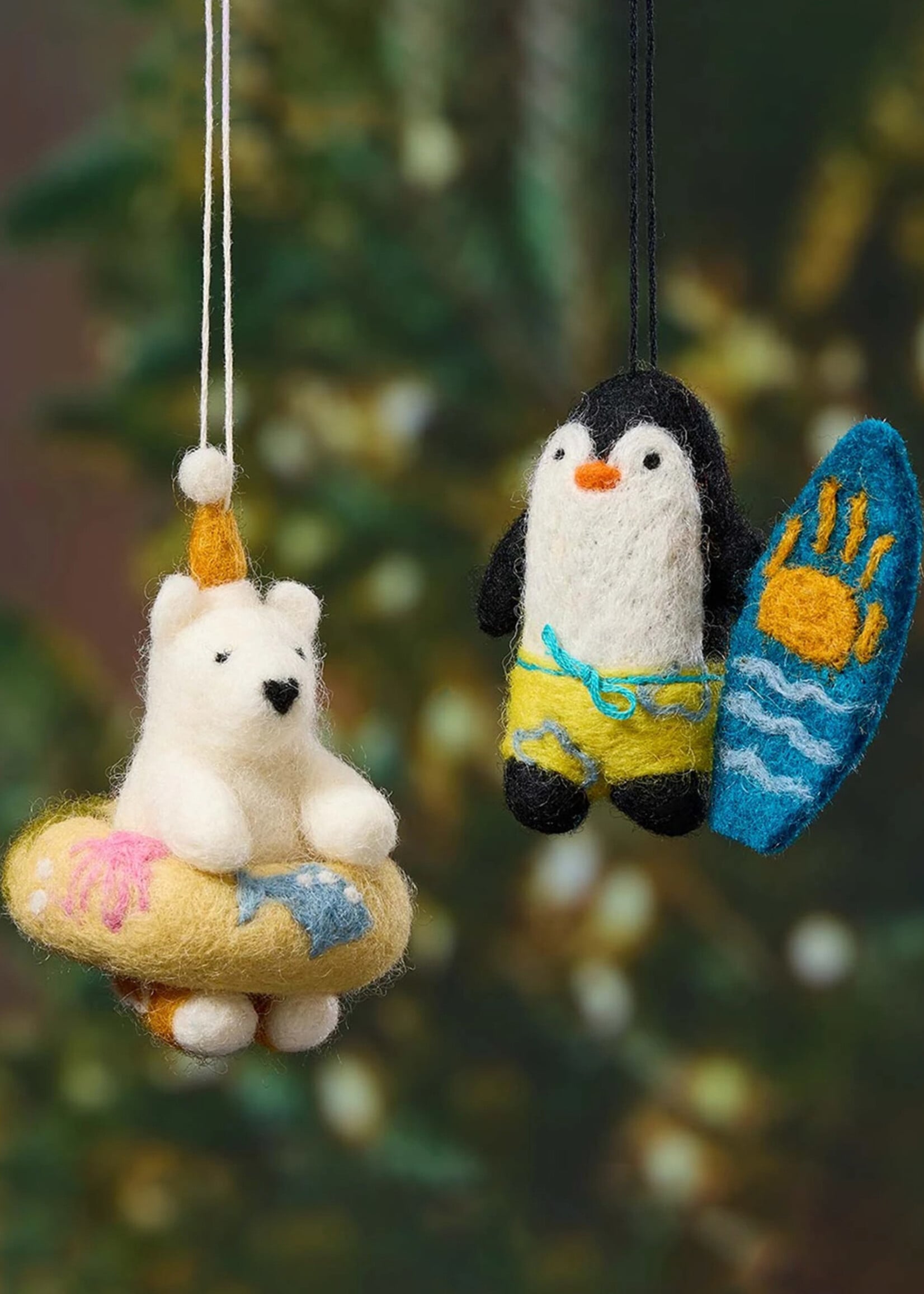 Ten Thousand Villages Felt Surfing Penguin Ornament