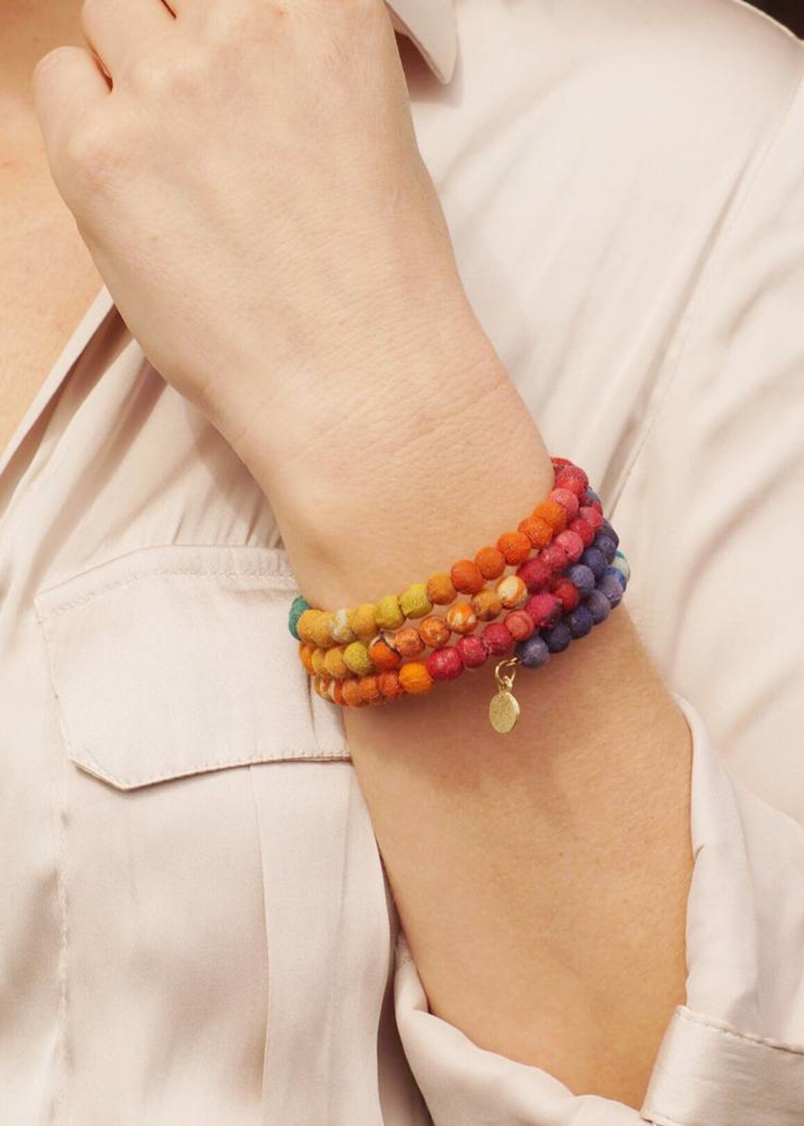 WorldFinds Kantha Rainbow Spiral Bracelet