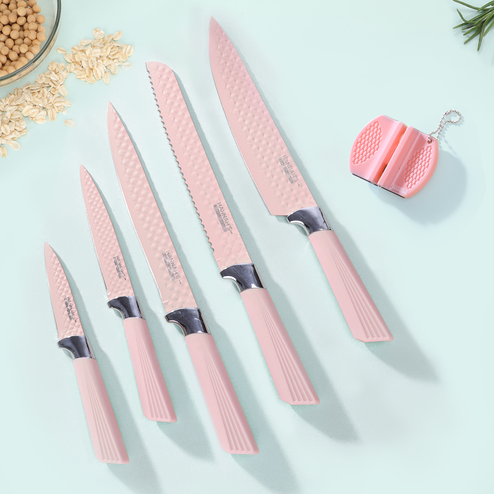 5Pc Knife Block Set, Stainless Steel, Pink
